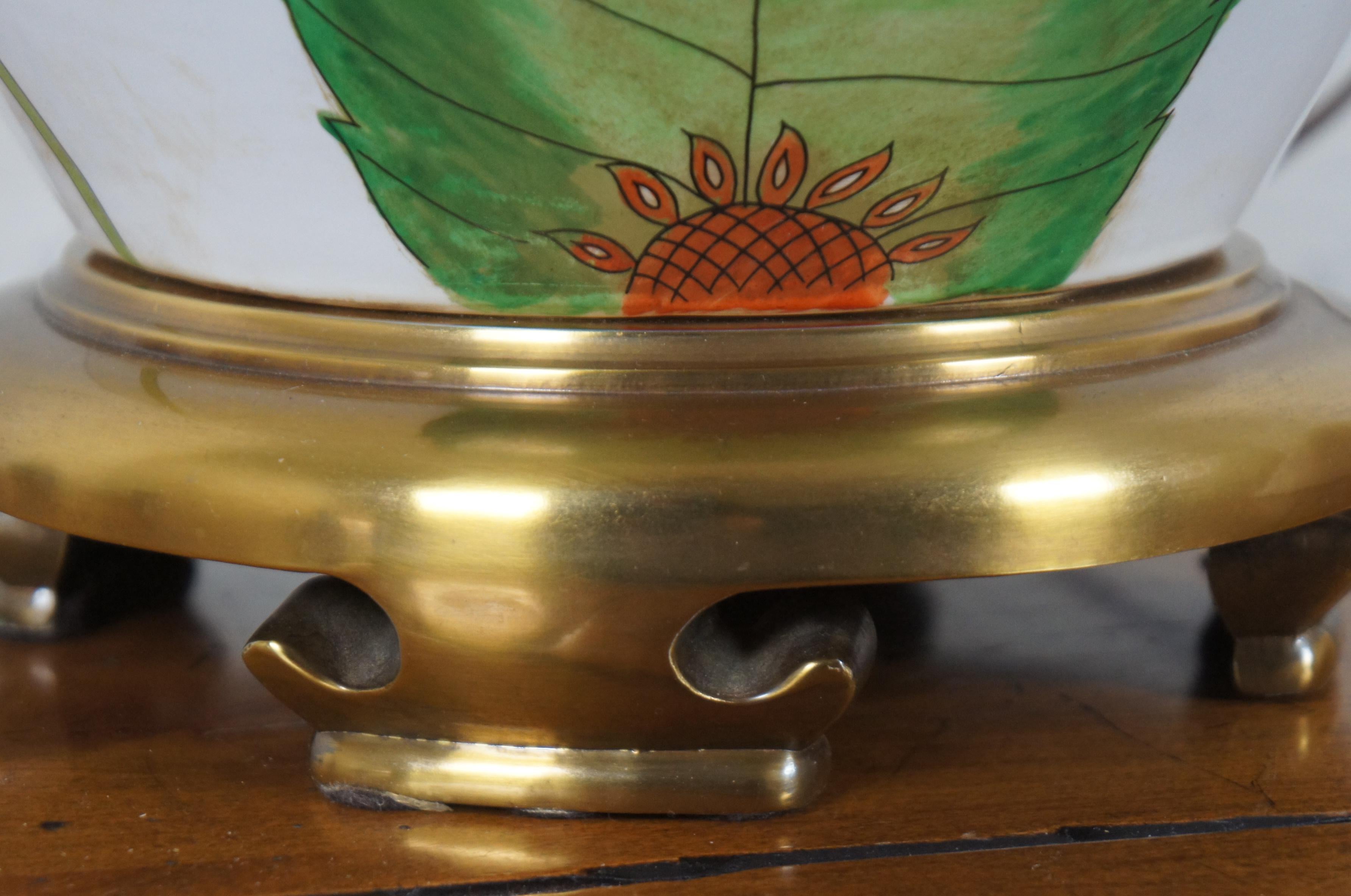 1980s Chapman Chinoiserie Brass Porcelain Ginger Jar Urn Table Lamp 6