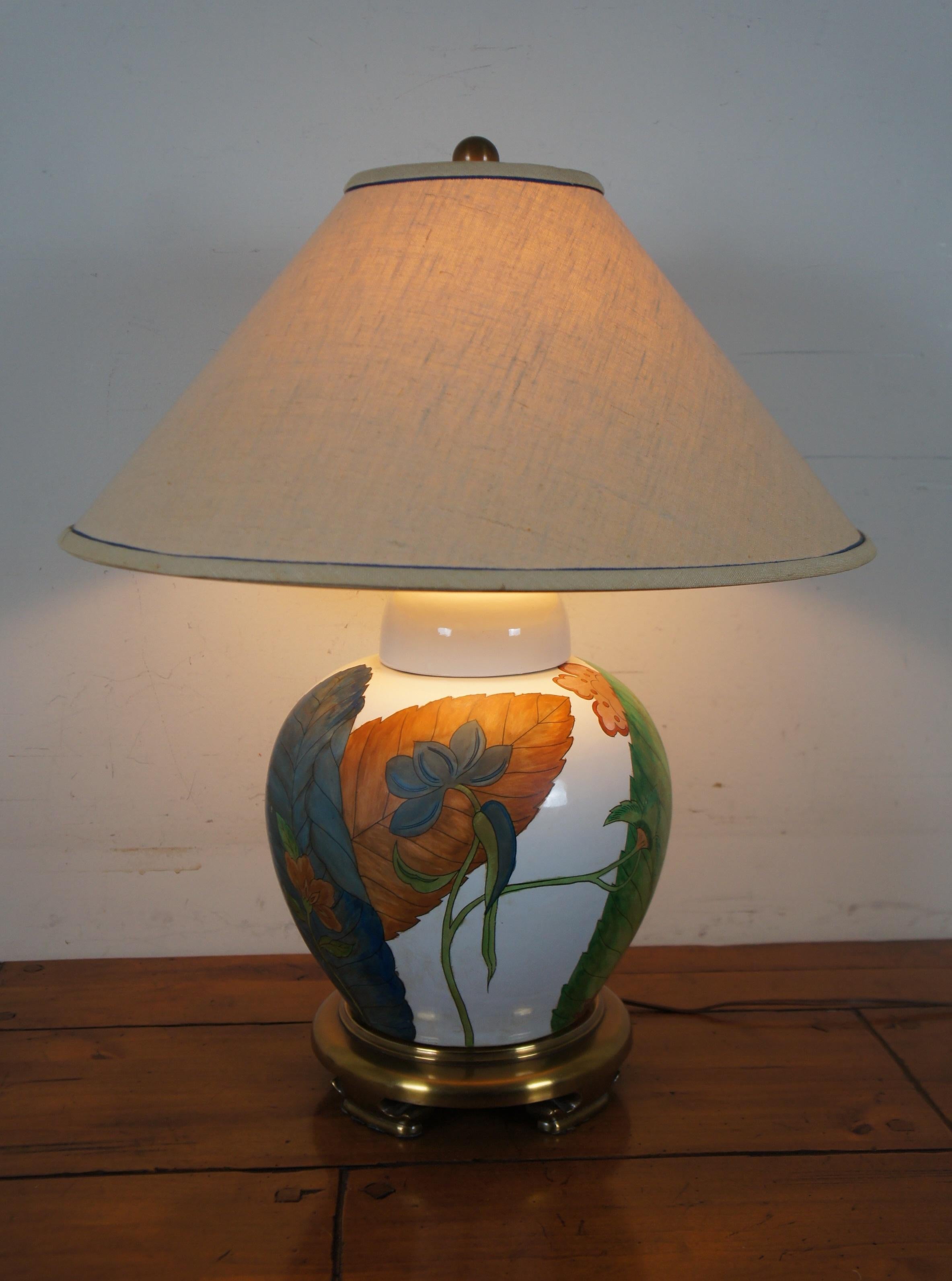 Late 20th Century 1980s Chapman Chinoiserie Brass Porcelain Ginger Jar Urn Table Lamp