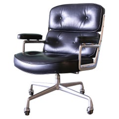 1980er Charles Eames für Herman Miller Timelife Chair Aluminium Schwarzes Leder