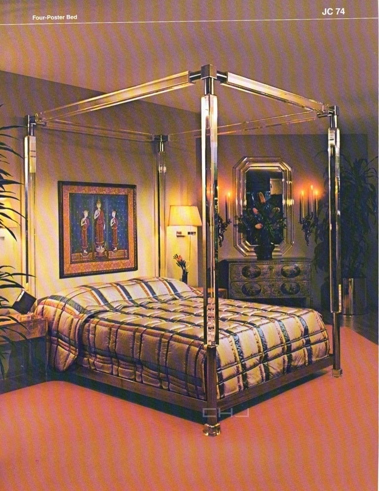 1980's Charles Hollis Jones "Stallone" Lucite and Chrome 4 Poster Bed For  Sale at 1stDibs | chrome four poster bed, 80s canopy bed, acrylic poster bed