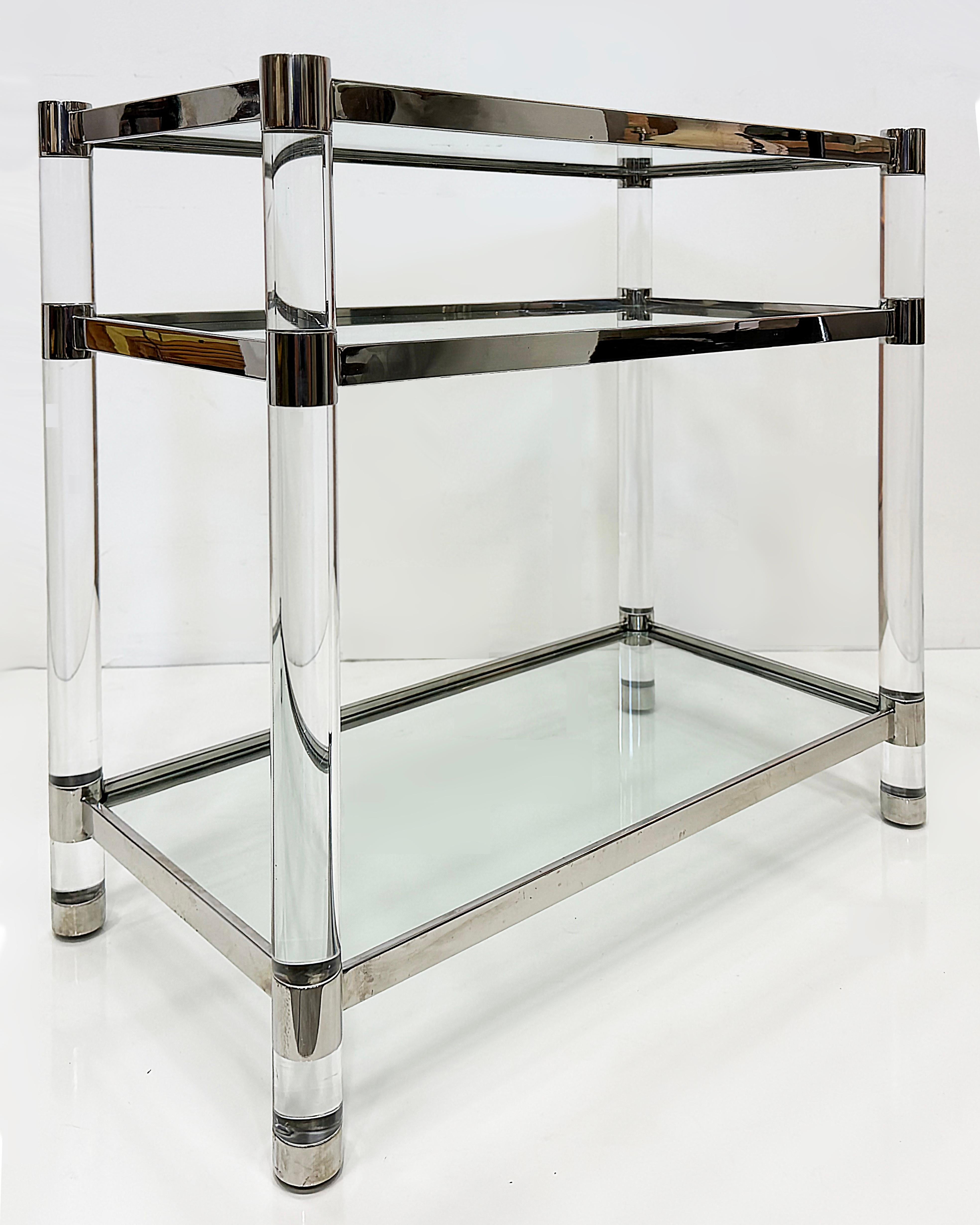 Americano Tavolo server da bar a secco degli anni '80 in stile Charles Hollis Jones in lucite e cromo in vendita