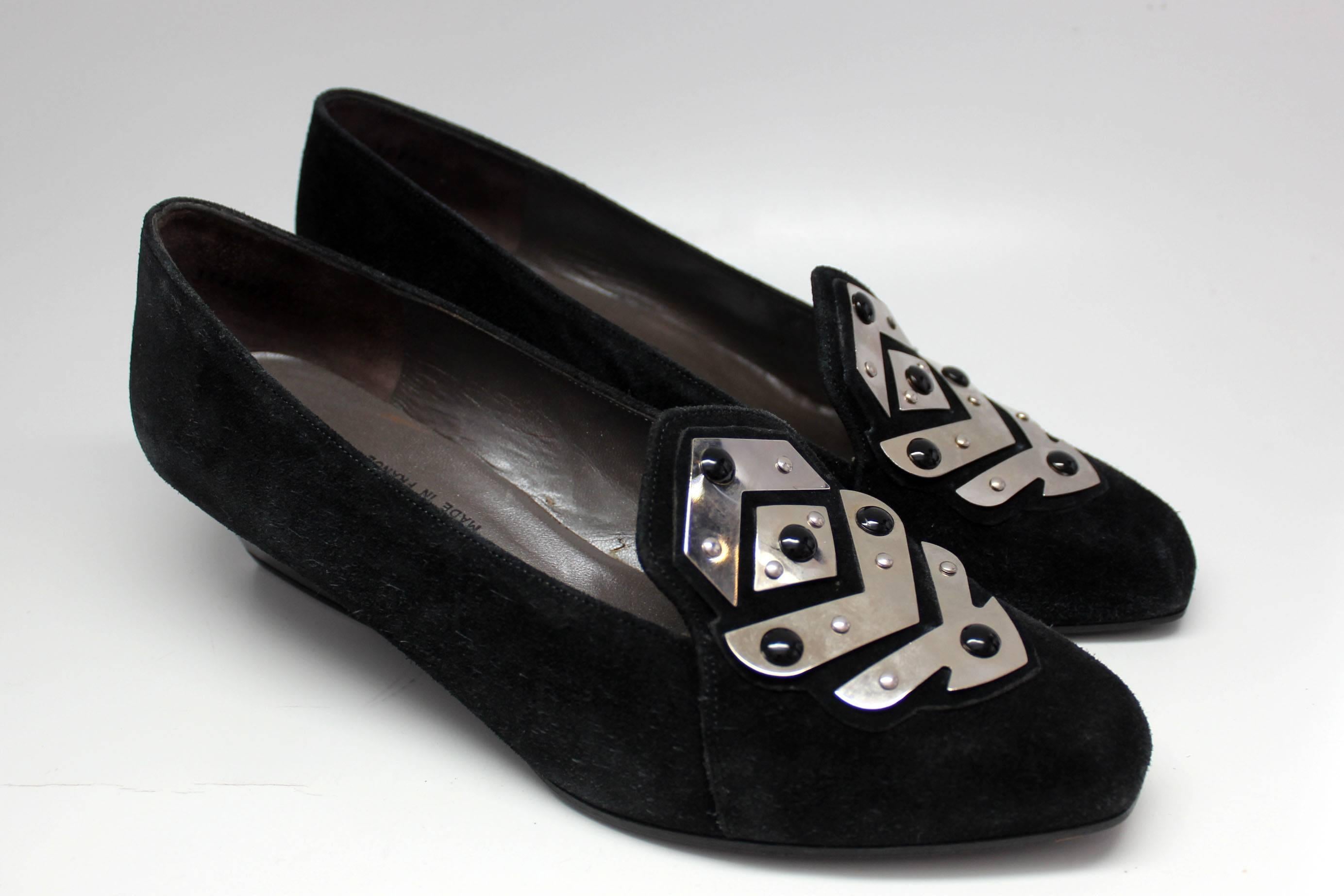 Charles Jourdan Black Suede Loafer, 1980s  In Excellent Condition For Sale In New York, NY