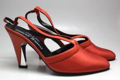 Charles Jourdan Red Orange Pointed Toe Slingback Heel, 1980s