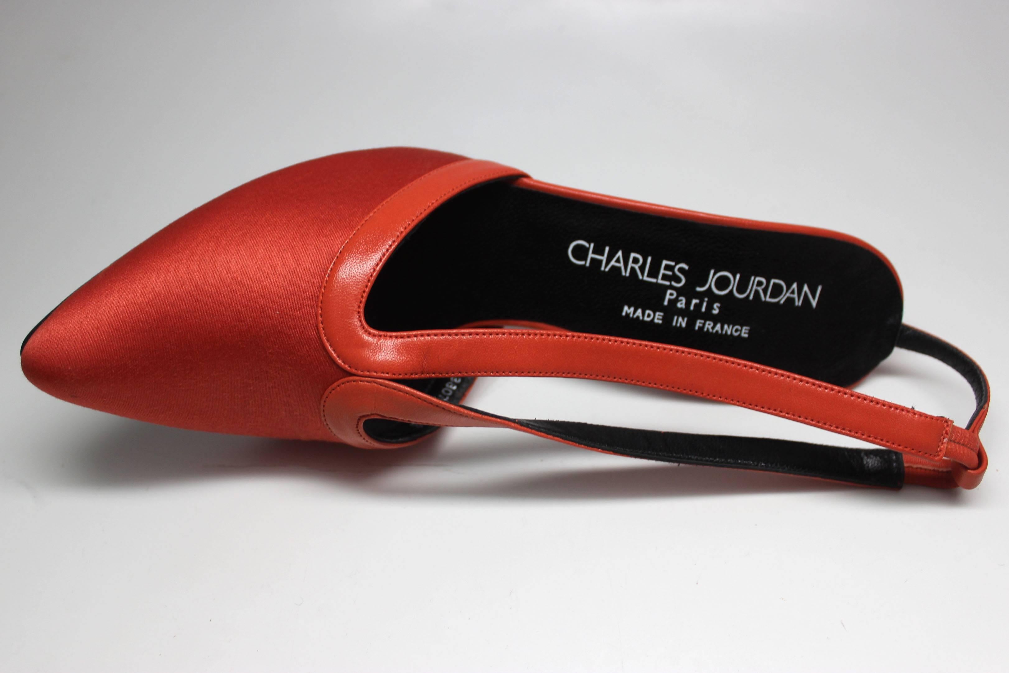Charles Jourdan Red Orange Pointed Toe Slingback Heel, 1980s  In New Condition For Sale In New York, NY