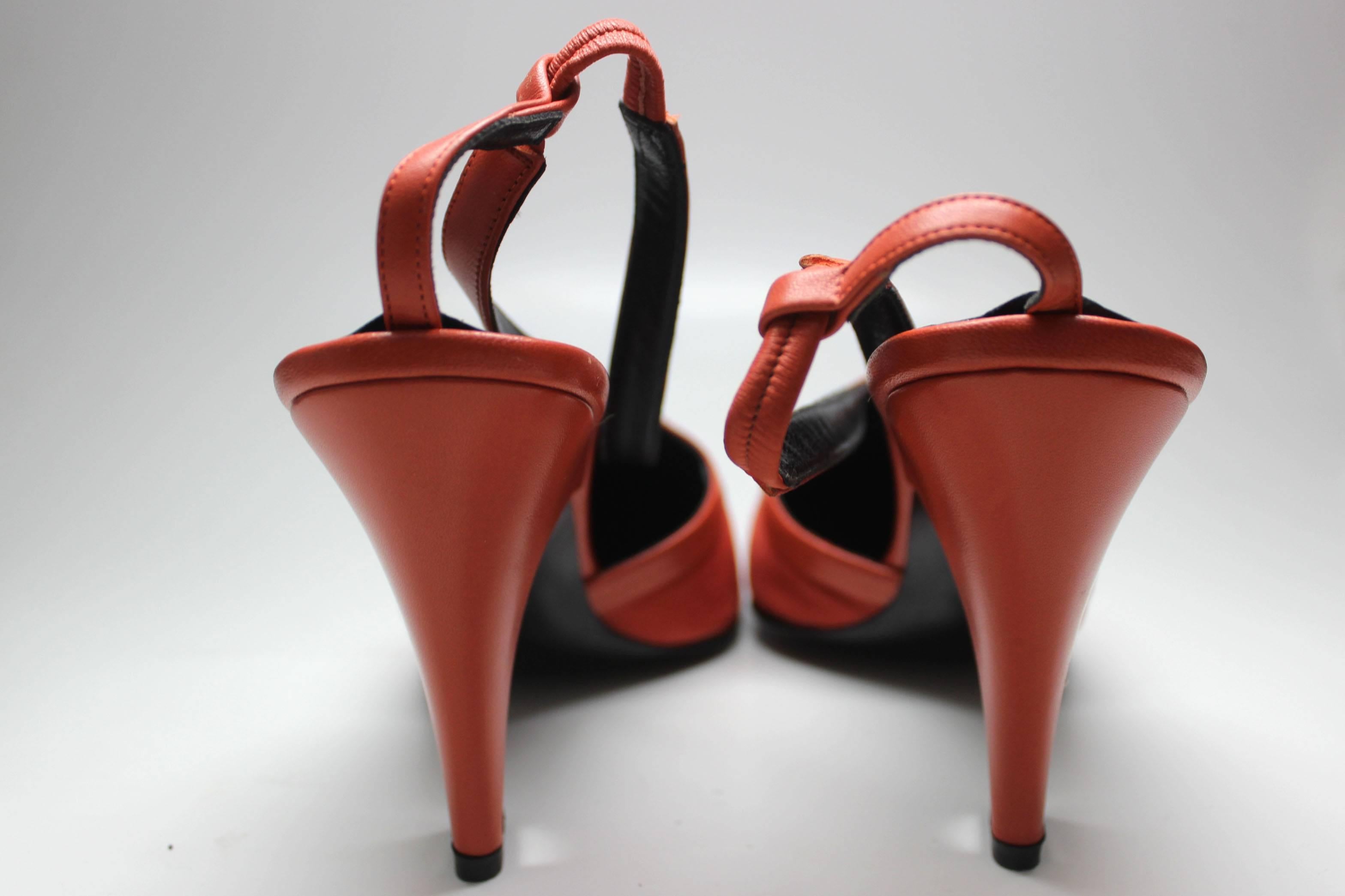 Charles Jourdan Red Orange Pointed Toe Slingback Heel, 1980s  For Sale 2