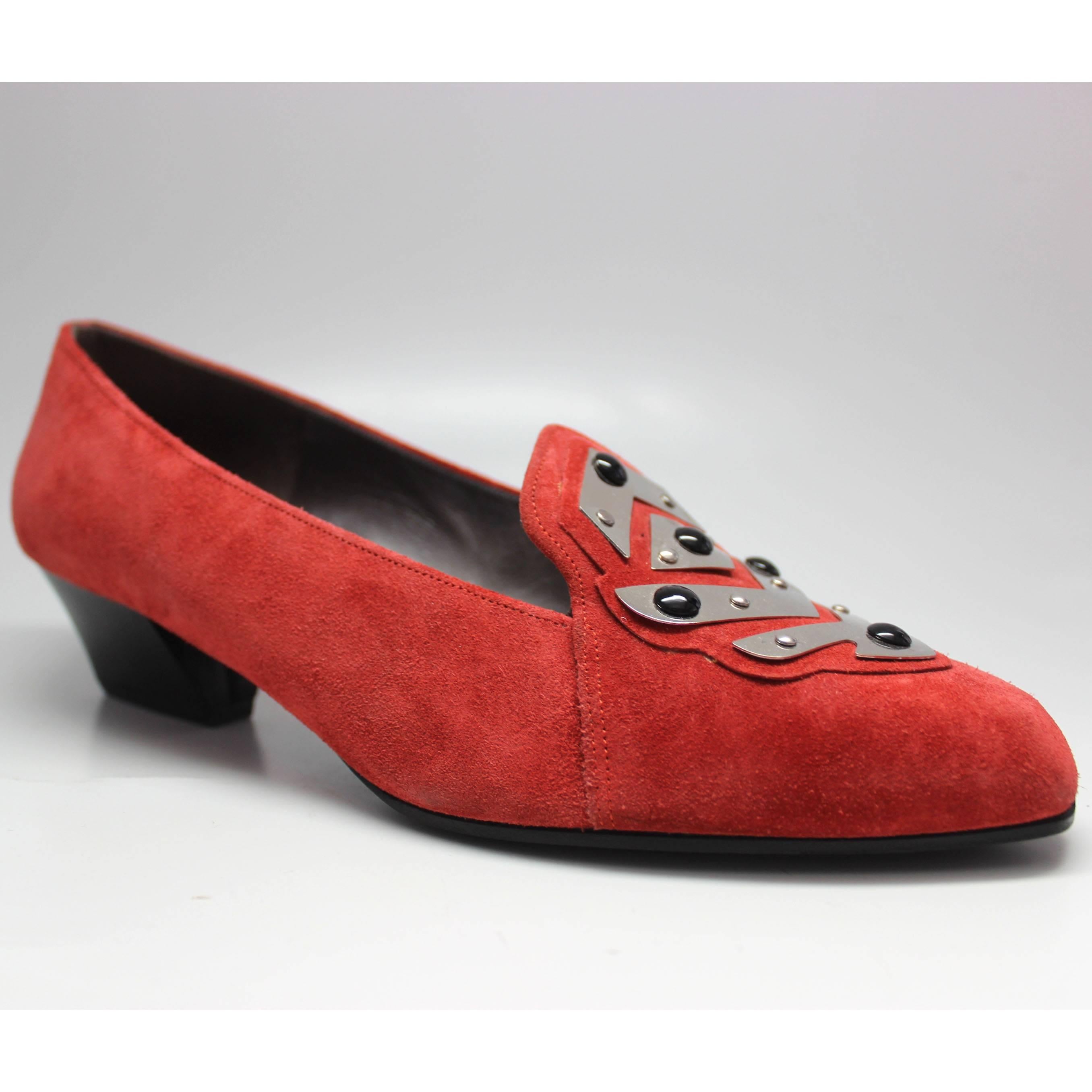 Charles Jourdan Red Suede Loafer, 1980s  In Excellent Condition For Sale In New York, NY