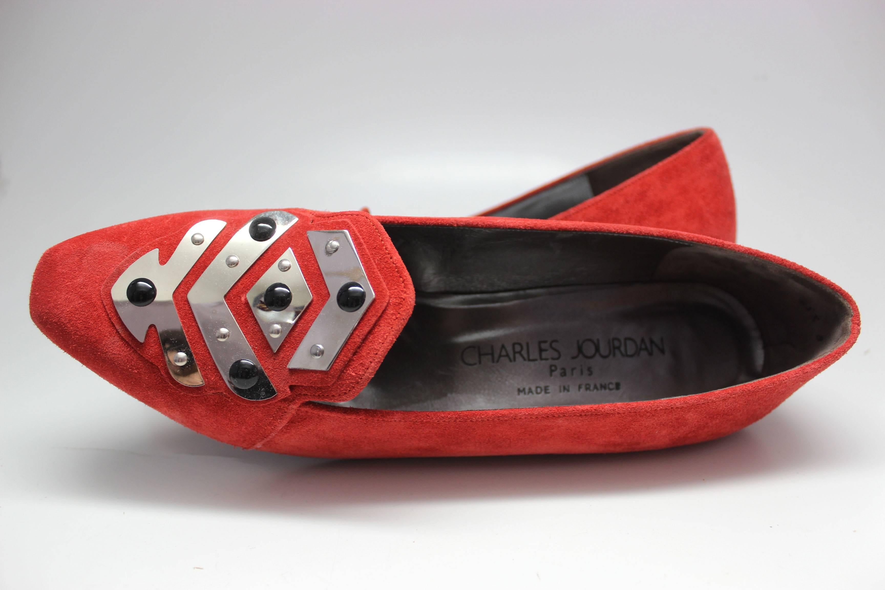 Charles Jourdan Red Suede Loafer, 1980s  For Sale 1