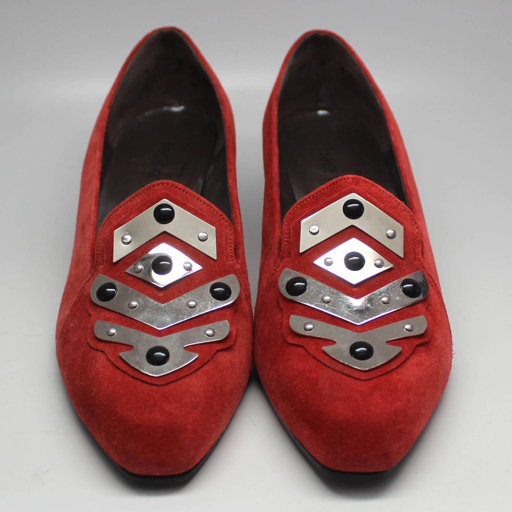 Charles Jourdan Red Suede Loafer, 1980s  For Sale 2