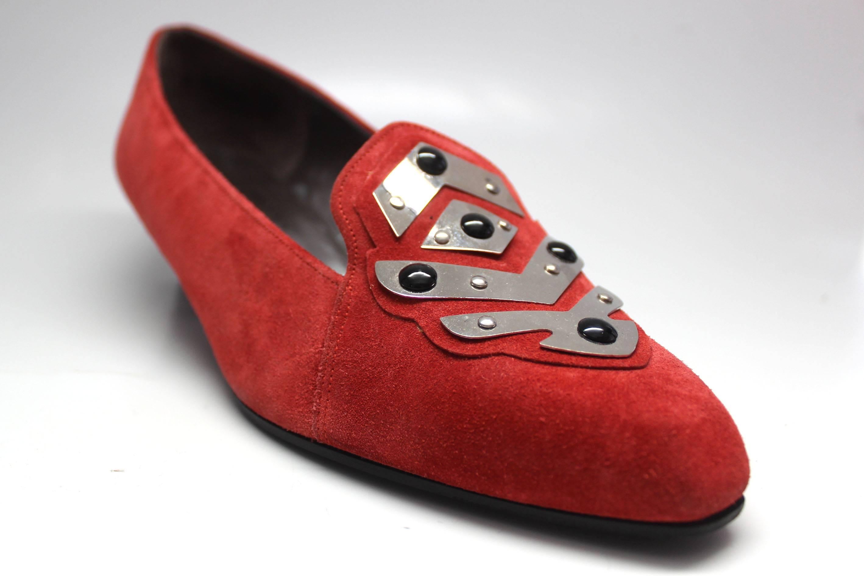 Charles Jourdan Red Suede Loafer, 1980s  For Sale 3