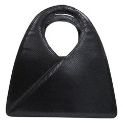 Vintage 1980's Charles Jourdan structured black lizard leather handbag