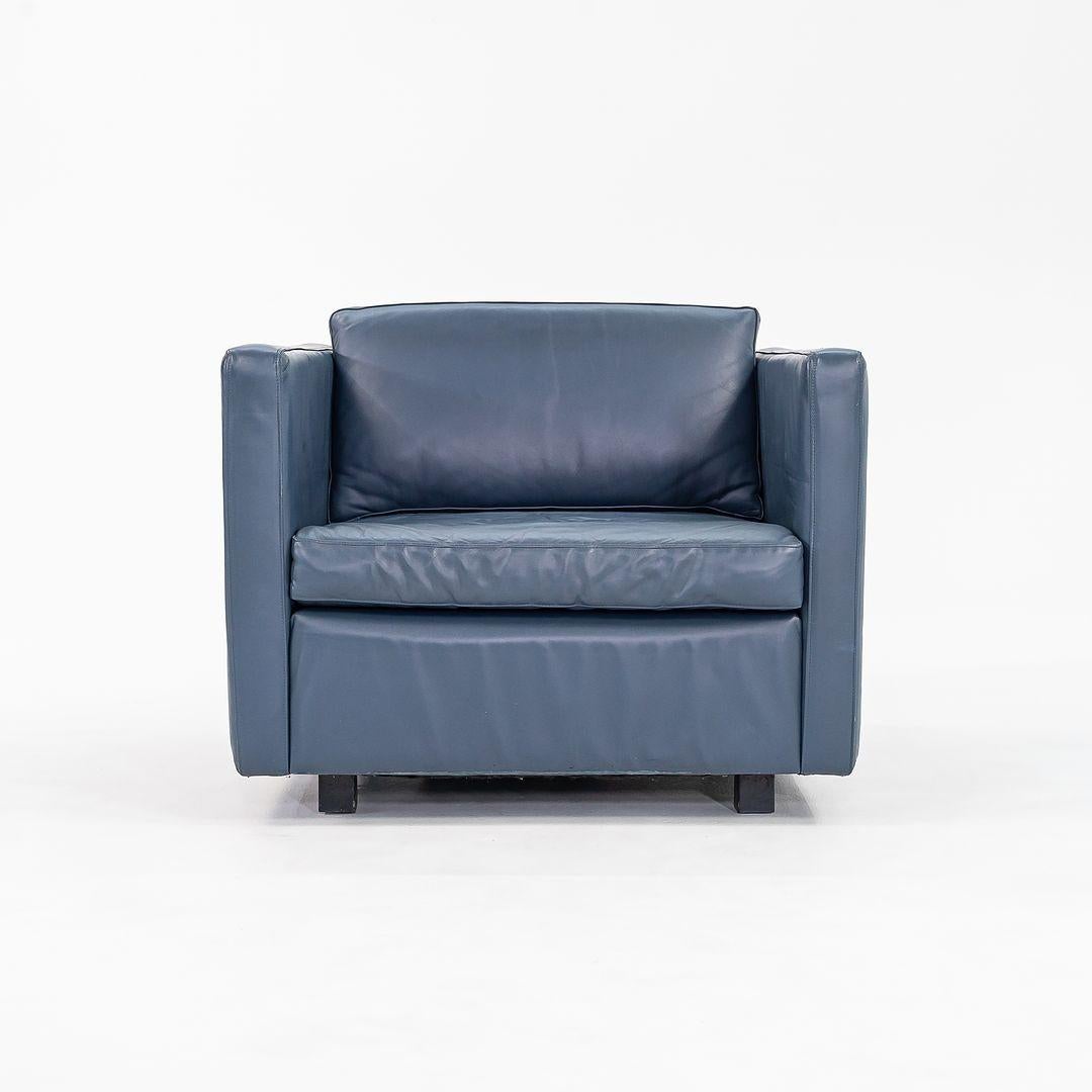 1980s Charles Pfister for Knoll Club Chair in Navy Blue Leather, Model 1051C For Sale 5