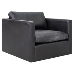 1980s Charles Pfister for Knoll Club Lounge Chair in Black Leather