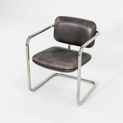 1980s Charles Pfister Halston Armchair in Stainless Steel and Black Leather