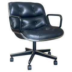 1980s Charles Pollock for Knoll Office Desk Chair in Leather and Chrome