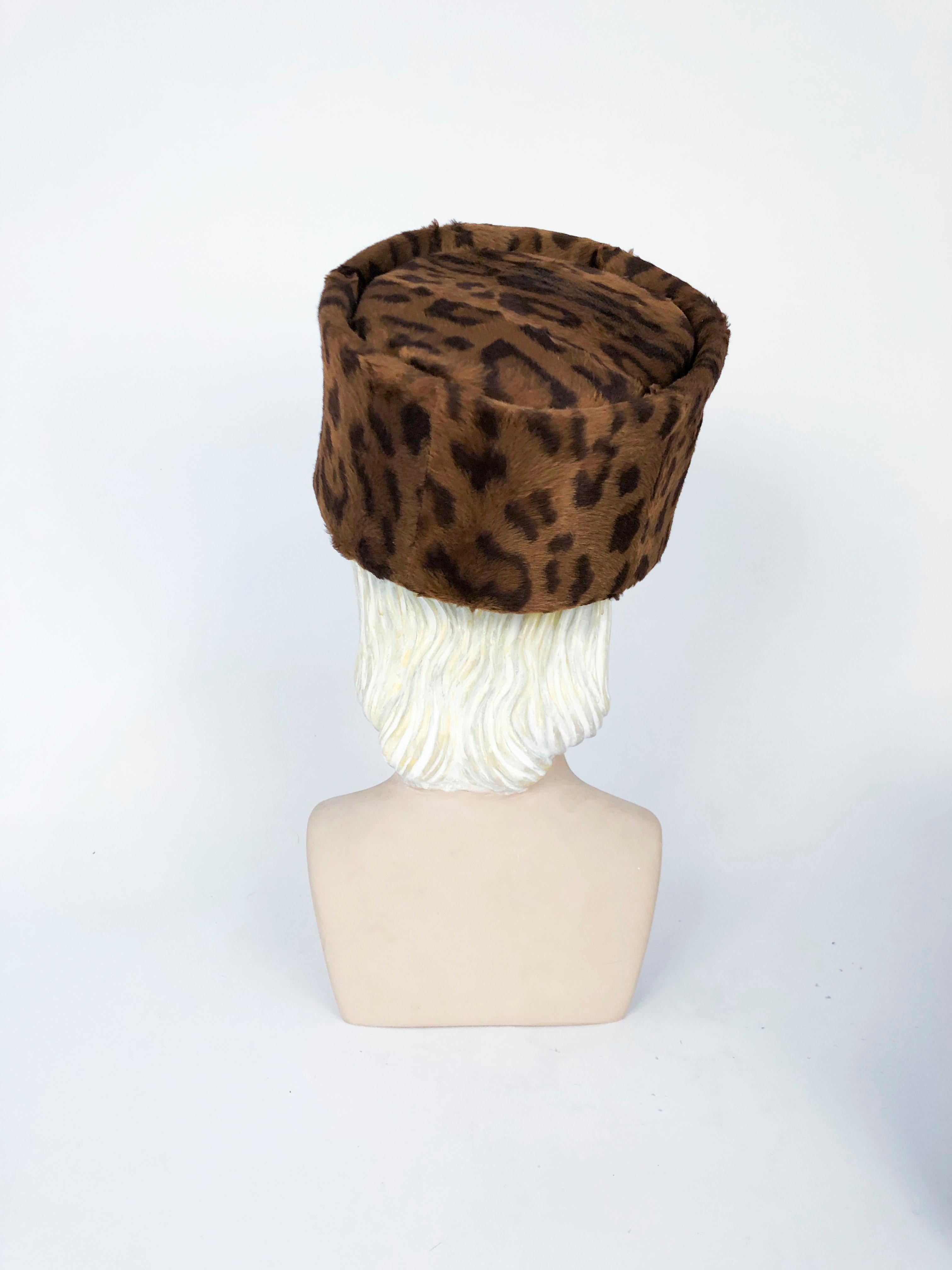 Women's 1980's Cheetah Print Pillbox Hat with Matching Gloves