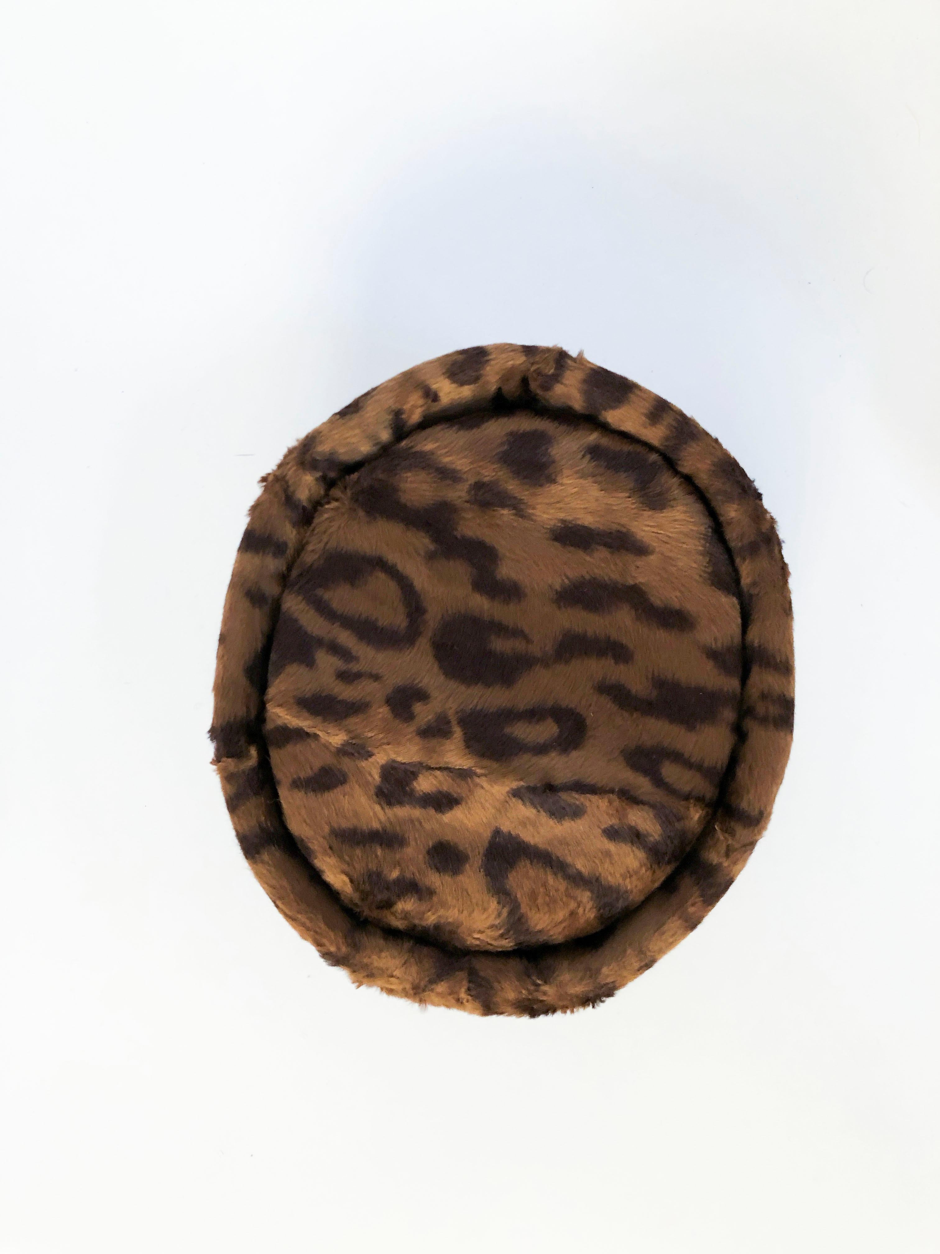 1980's Cheetah Print Pillbox Hat with Matching Gloves 1