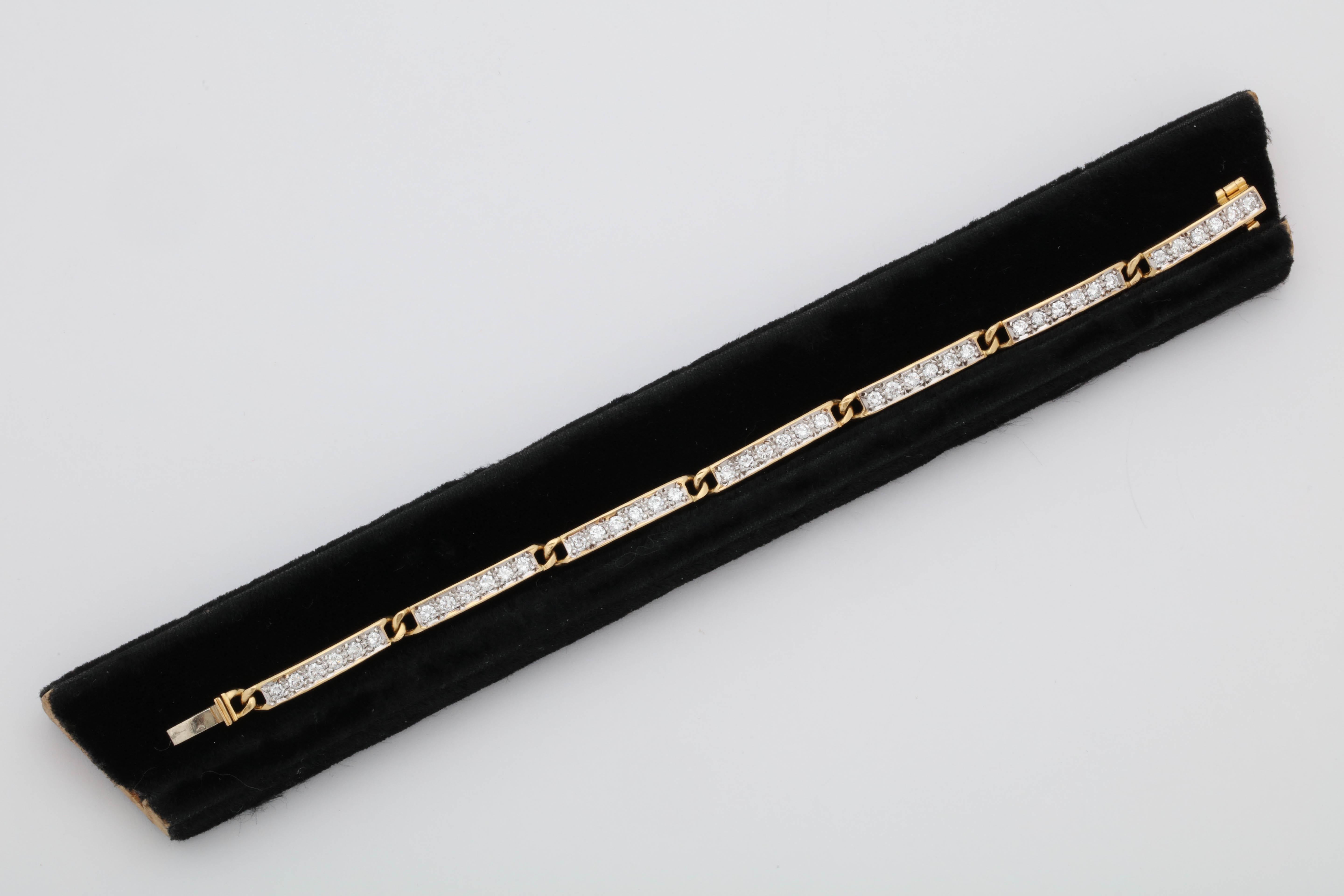 Round Cut 1980s Chic and High Quality French Gold with Diamonds Straightline Link Bracelet