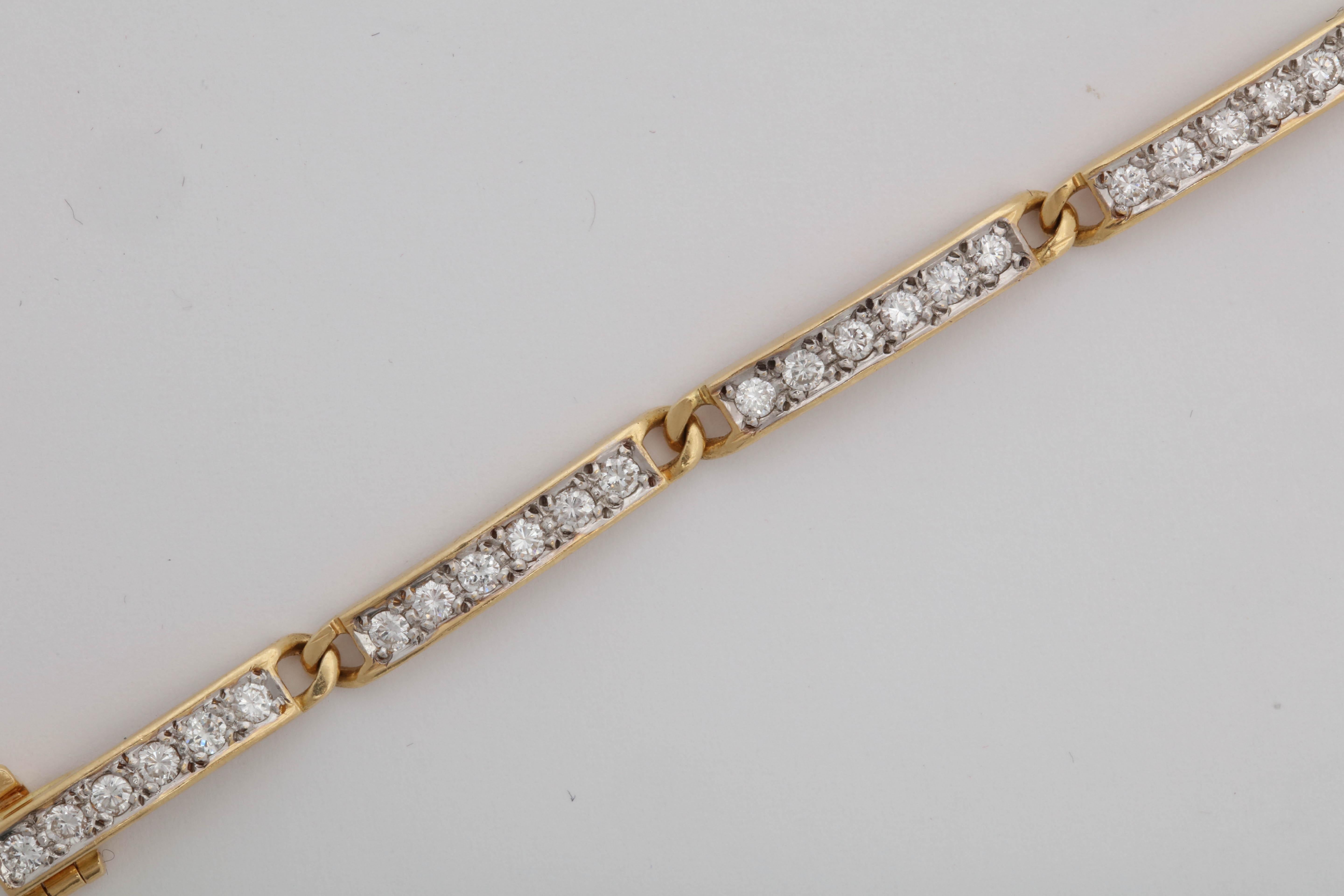 Women's 1980s Chic and High Quality French Gold with Diamonds Straightline Link Bracelet