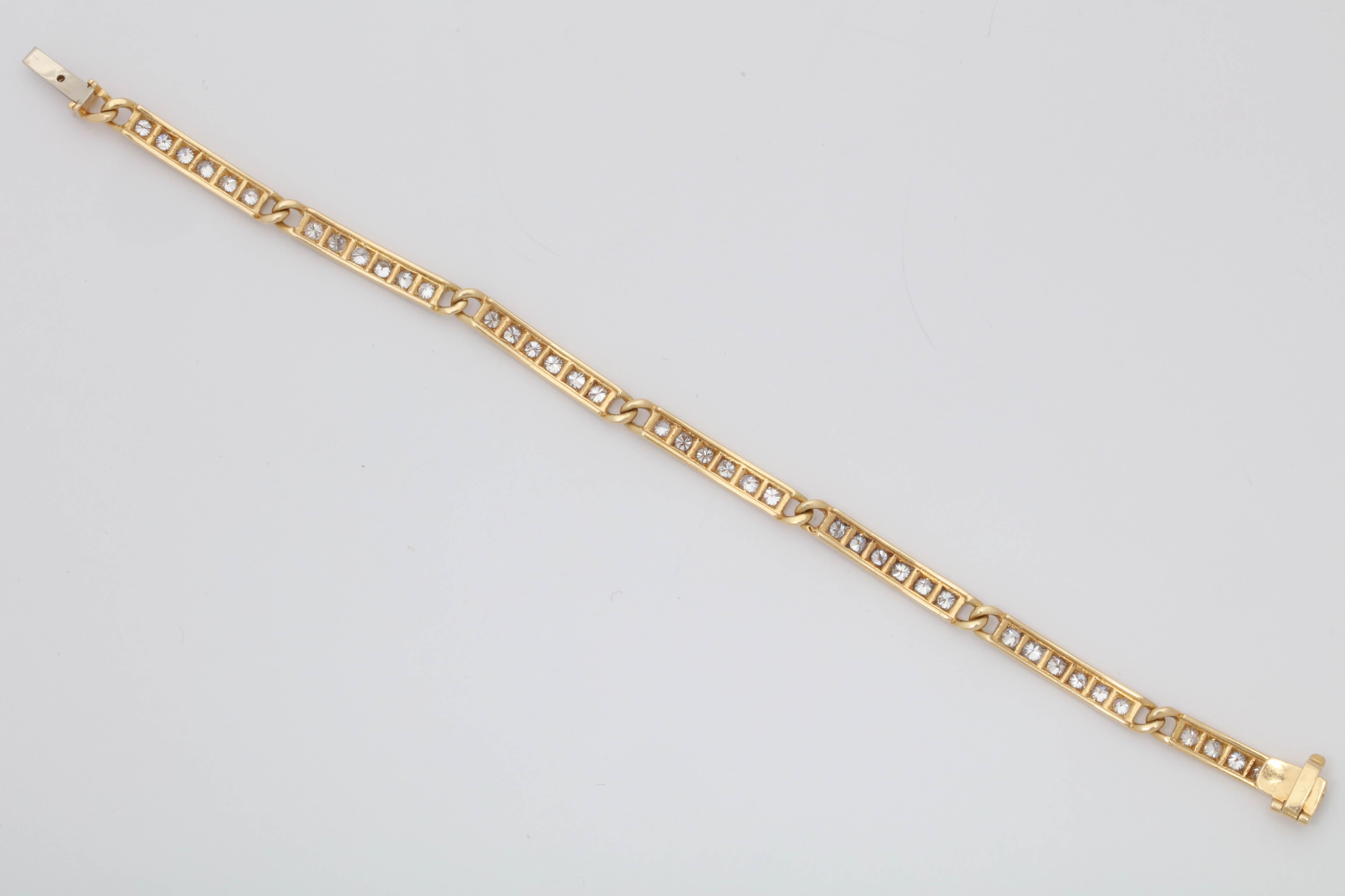 1980s Chic and High Quality French Gold with Diamonds Straightline Link Bracelet 2