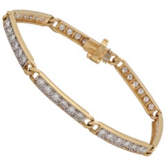 1980s Chic and High Quality French Gold with Diamonds Straightline Link Bracelet
