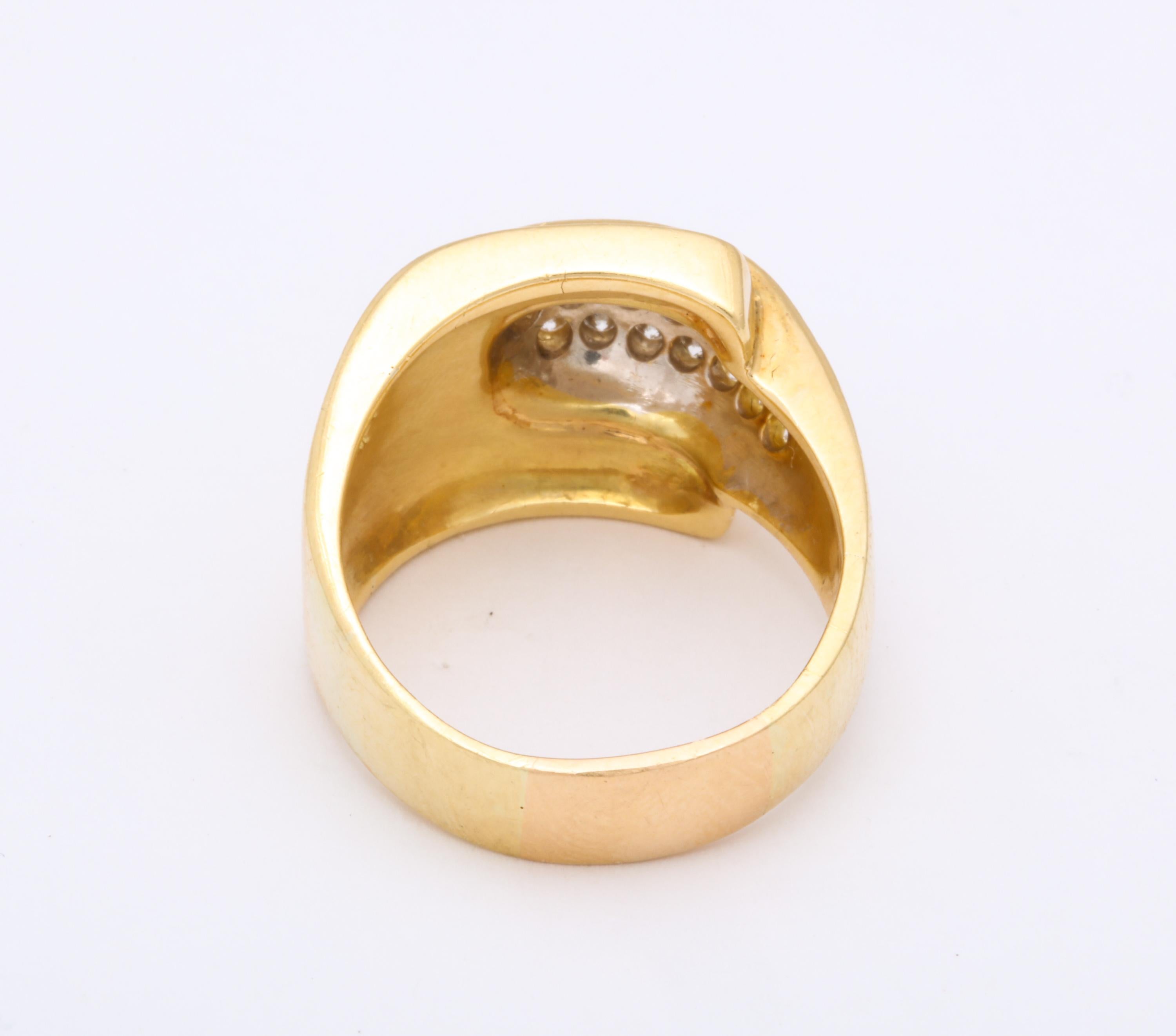1980s Chic Buckle Design Diamonds and High Polish Gold Band Ring 6
