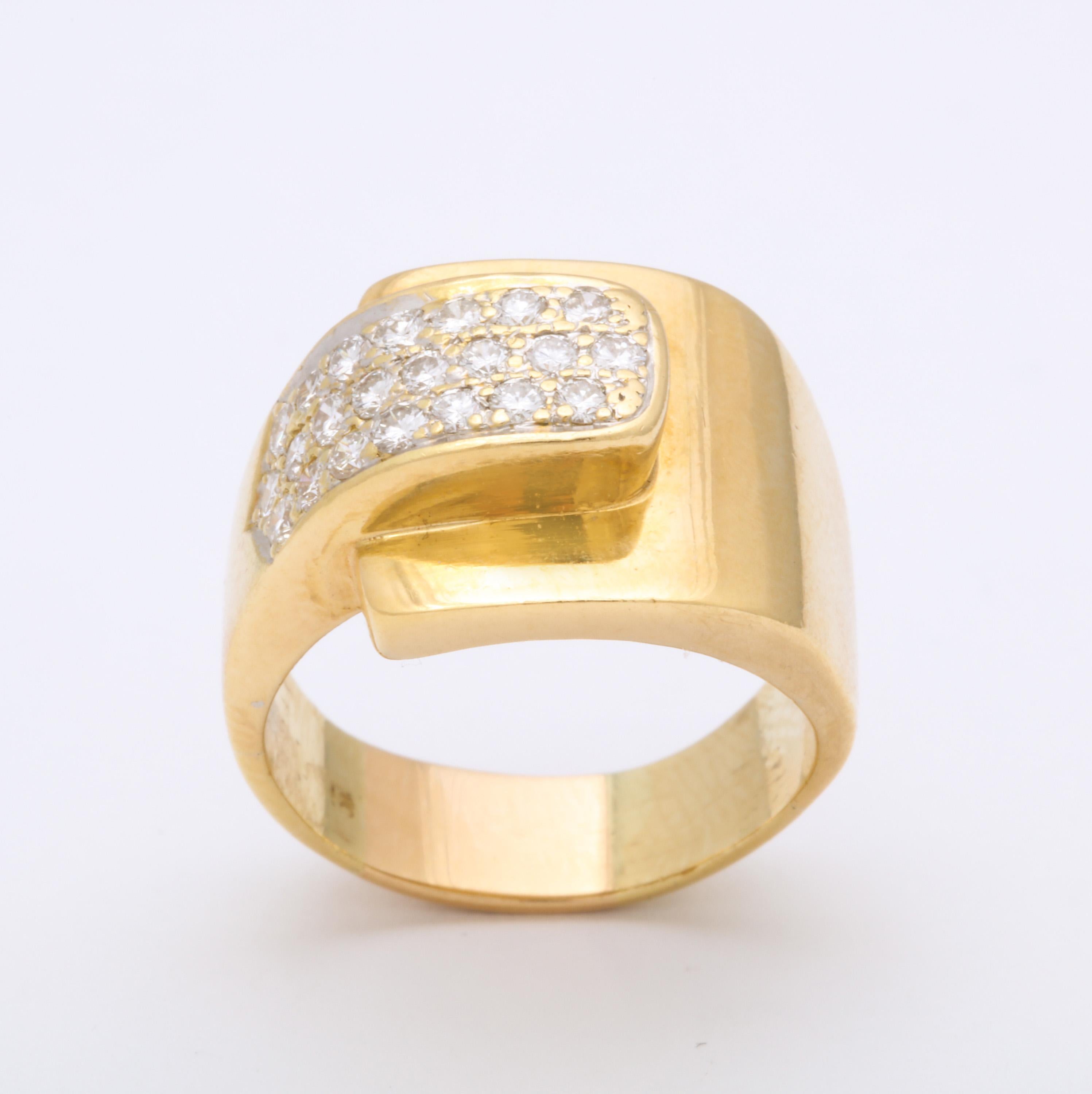 1980s Chic Buckle Design Diamonds and High Polish Gold Band Ring In Good Condition In New York, NY