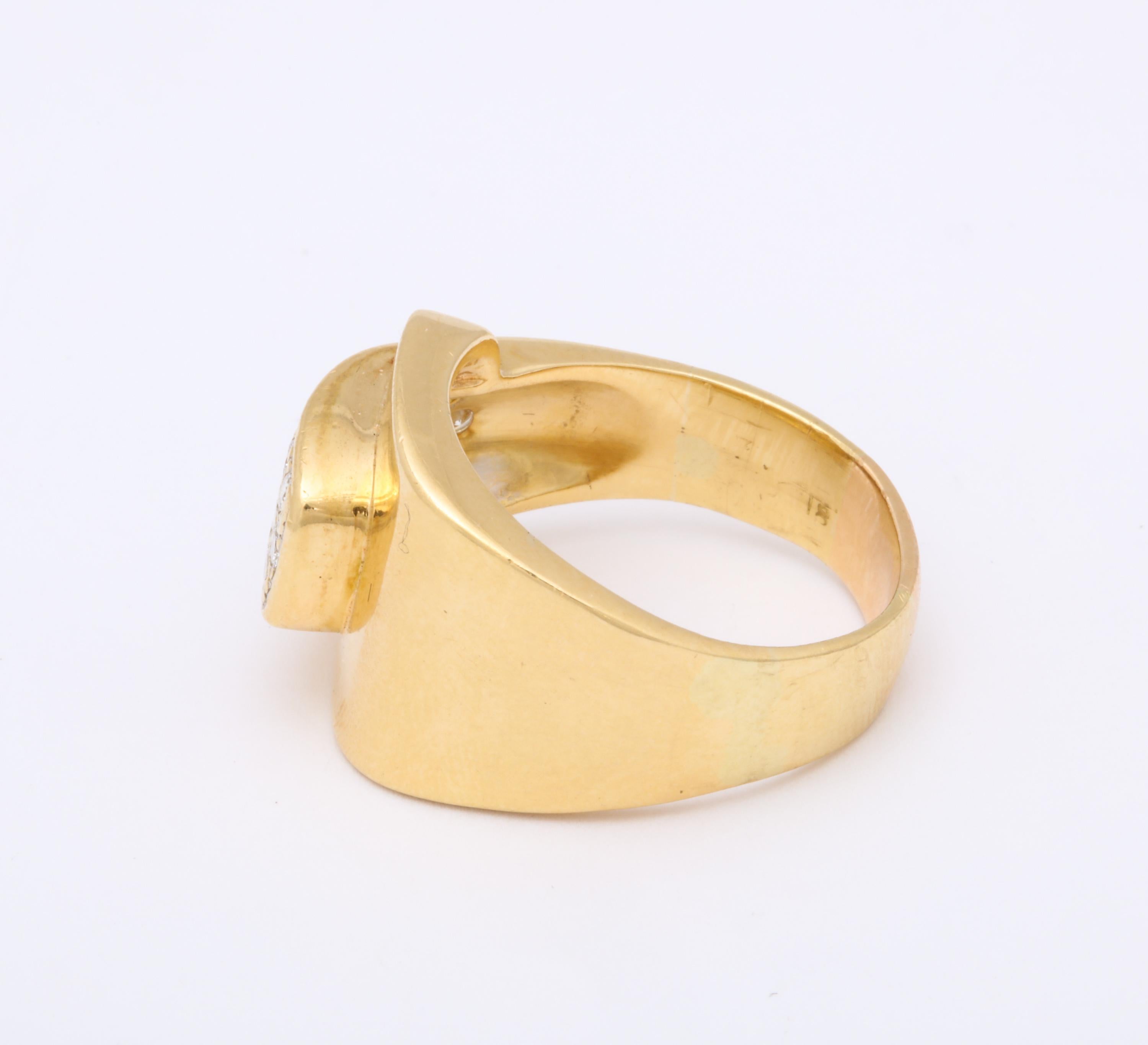 1980s Chic Buckle Design Diamonds and High Polish Gold Band Ring 2