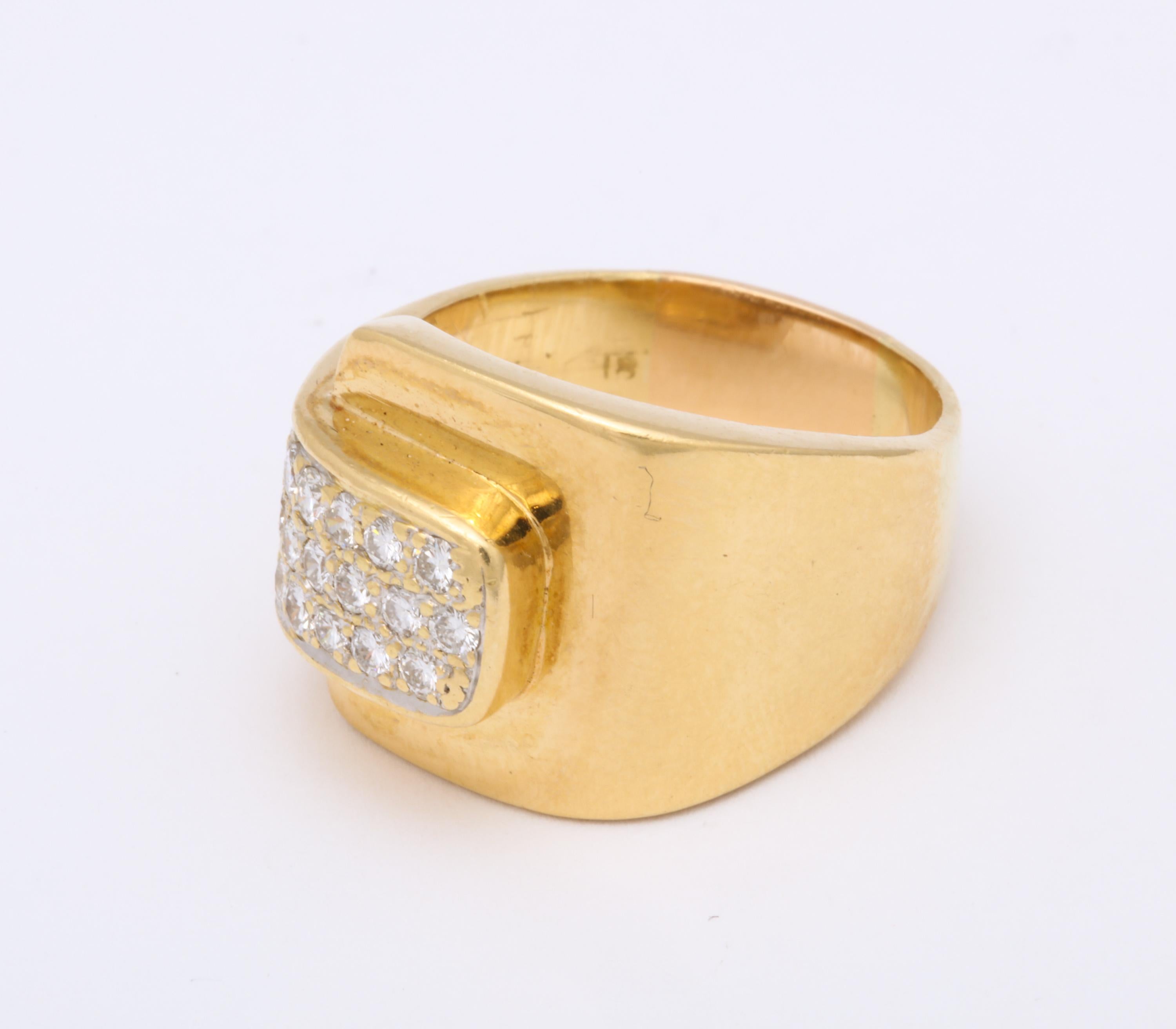 1980s Chic Buckle Design Diamonds and High Polish Gold Band Ring 3