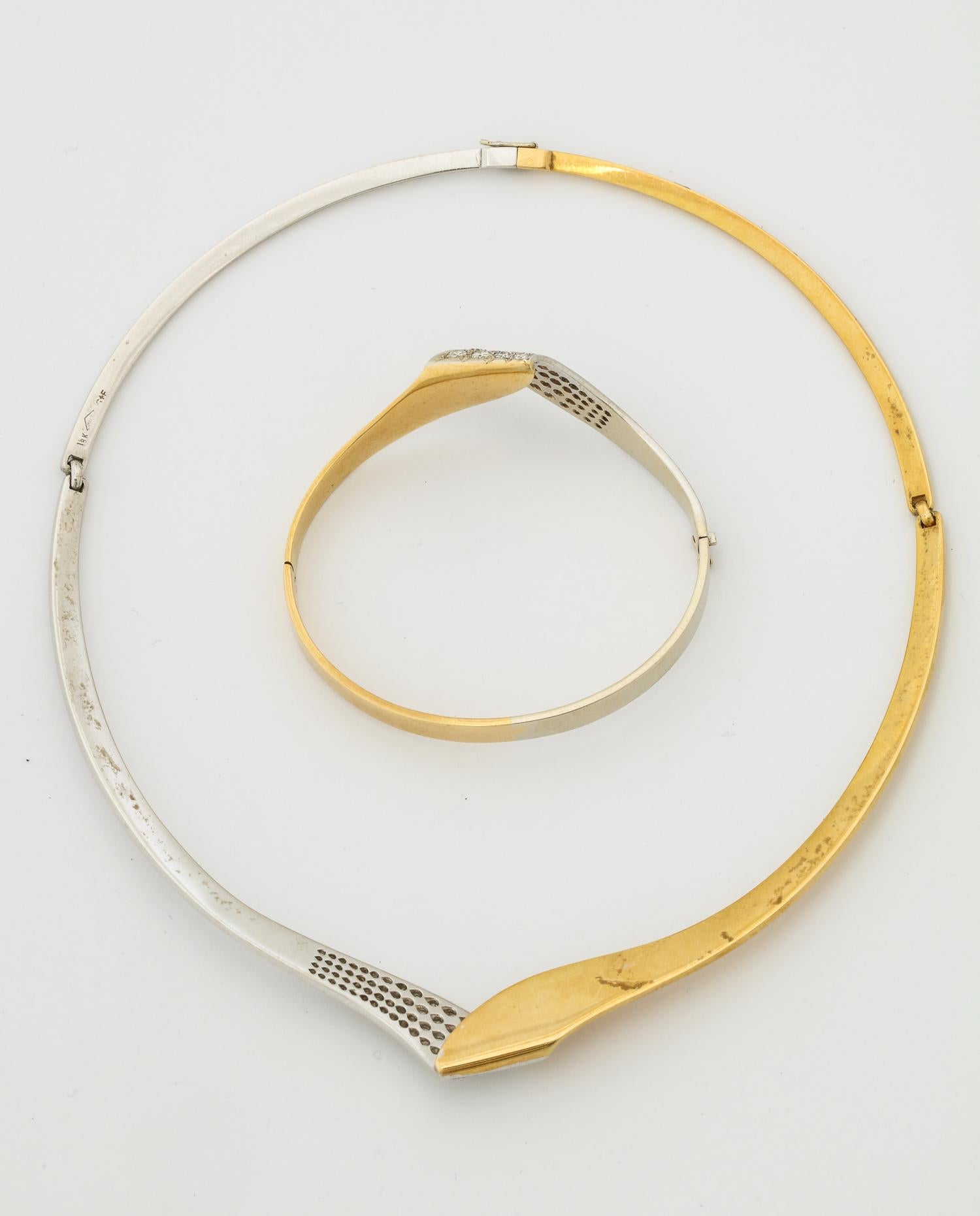 1980s Chic Diamond with White and Yellow Gold Bracelet/Necklace Combination Set 1