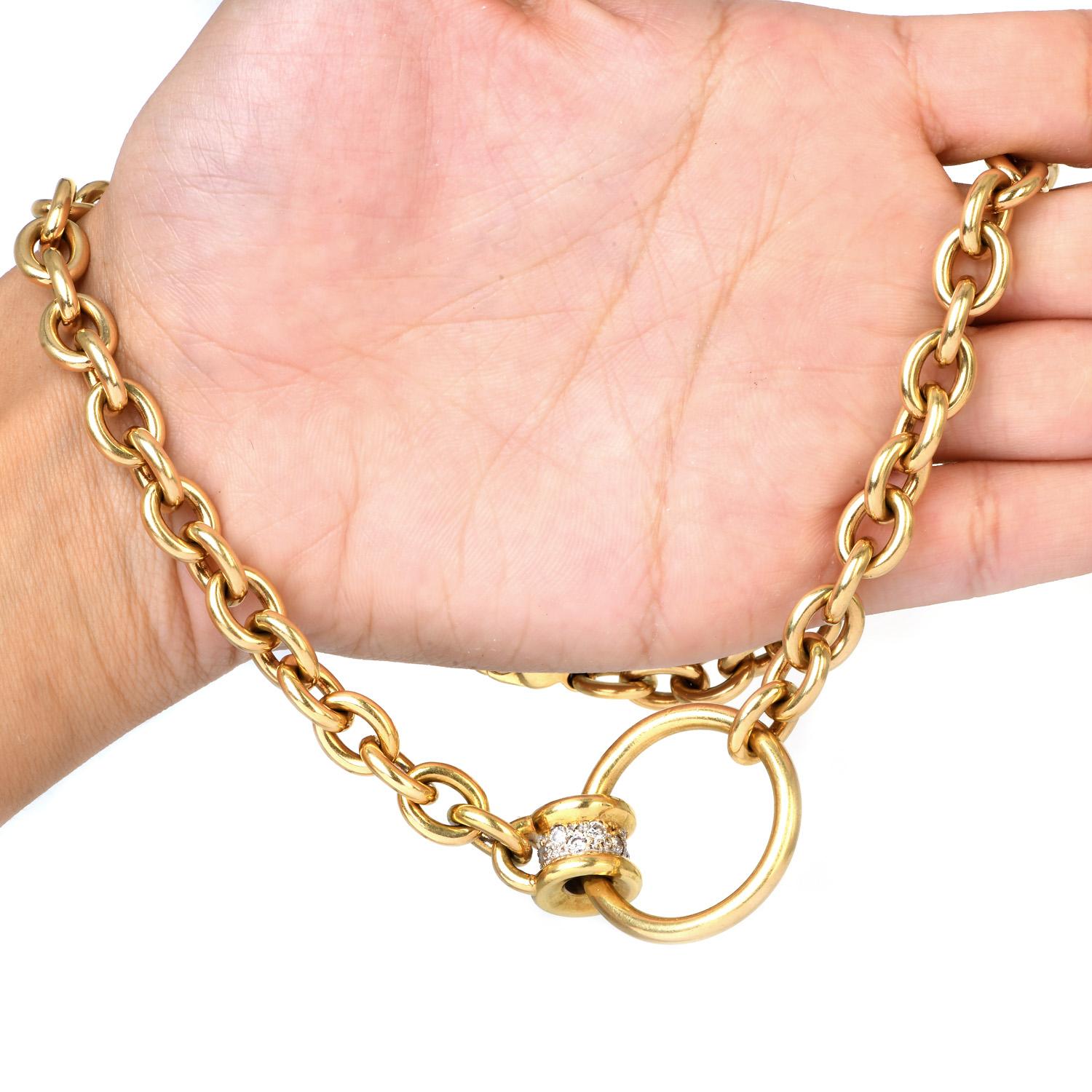 Modern 1980's Chic Italian Heavy Solid 18k Gold Diamond Choker Chain Necklace