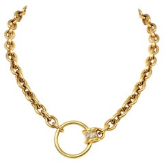 1980's Chic Italian Heavy Solid 18k Gold Diamond Choker Chain Necklace