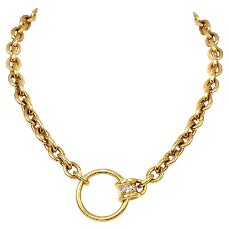 1980's Chic Italian Heavy Solid 18k Gold Diamond Choker Chain Necklace ...