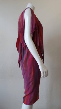 1980s Chiffon Watercolor Ruffle Petal Dress