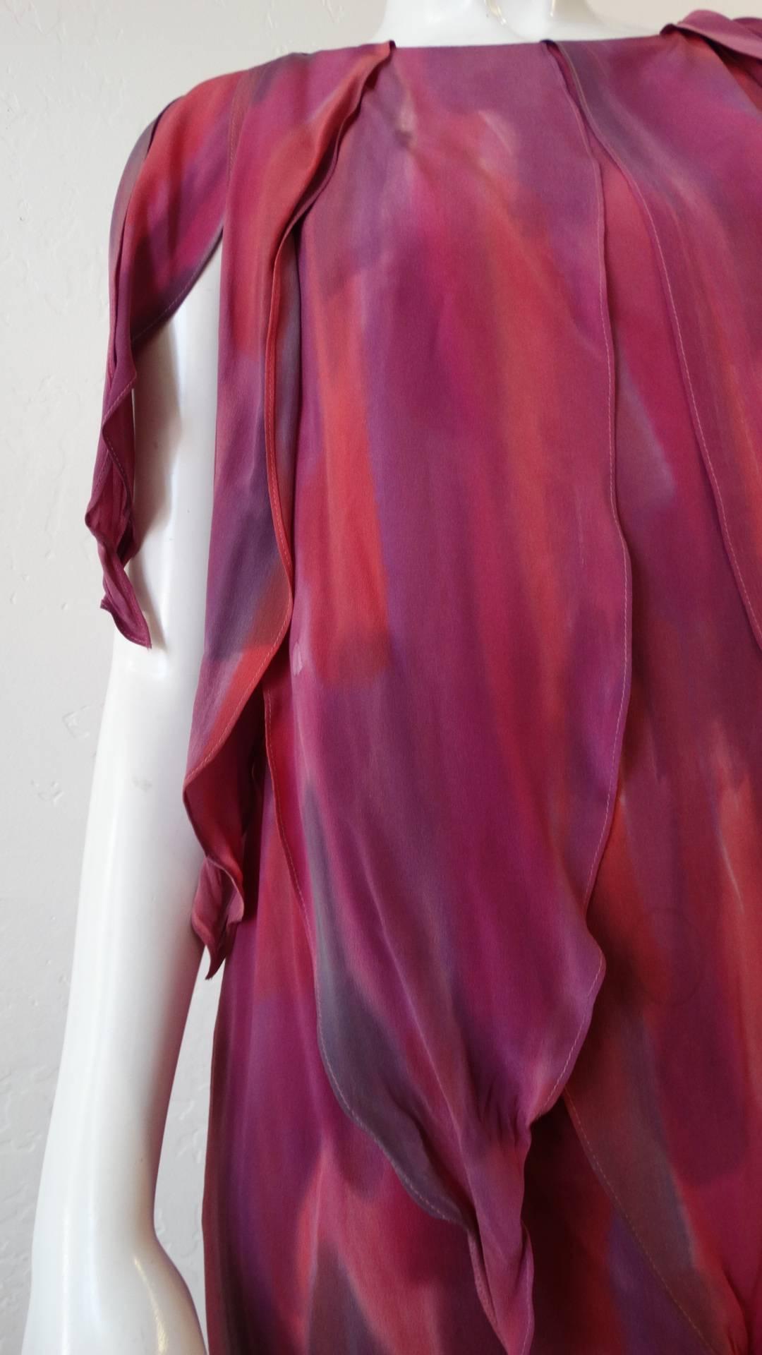1980s Chiffon Watercolor Ruffle Petal Dress In Excellent Condition For Sale In Scottsdale, AZ
