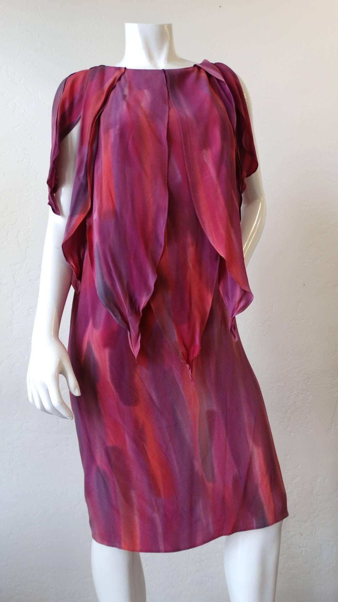 Women's 1980s Chiffon Watercolor Ruffle Petal Dress For Sale