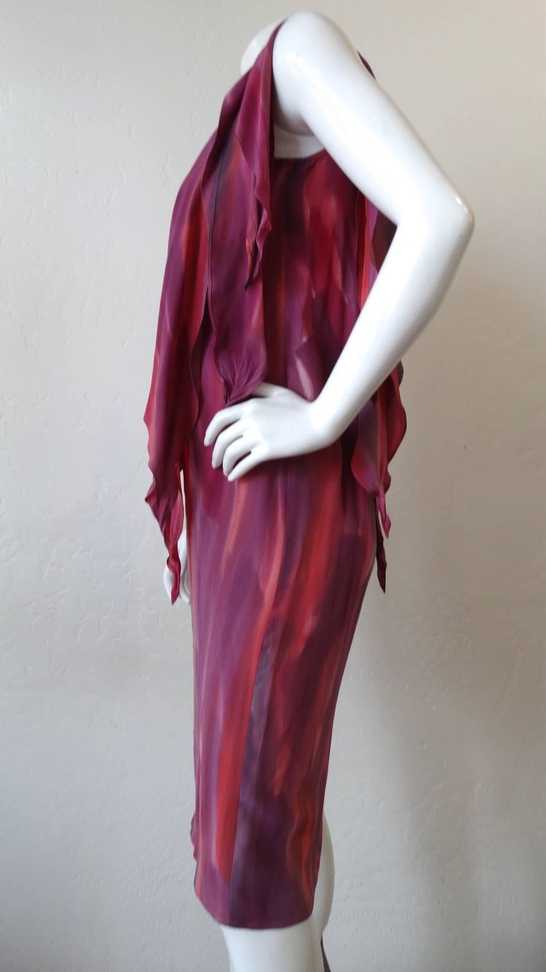 1980s Chiffon Watercolor Ruffle Petal Dress For Sale 1