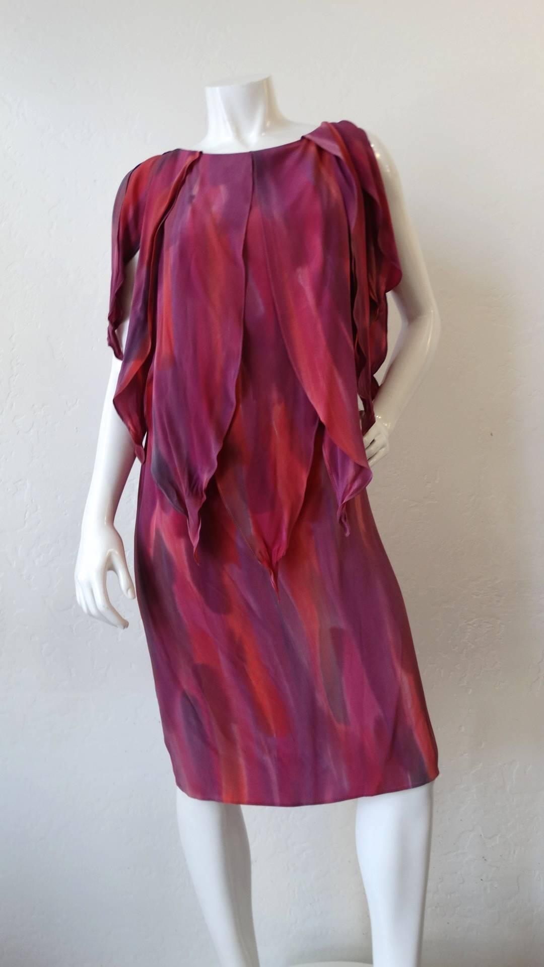 1980s Chiffon Watercolor Ruffle Petal Dress For Sale 2