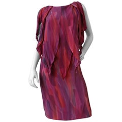 1980s Chiffon Watercolor Ruffle Petal Dress