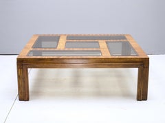 1980s Chinese Chippendale Sofa Coffee Table Smoked Glass Panels Vintage Madame
