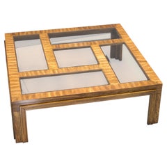 1980s Chinese Chippendale Sofa Coffee Table Smoked Glass Panels Vintage Madame