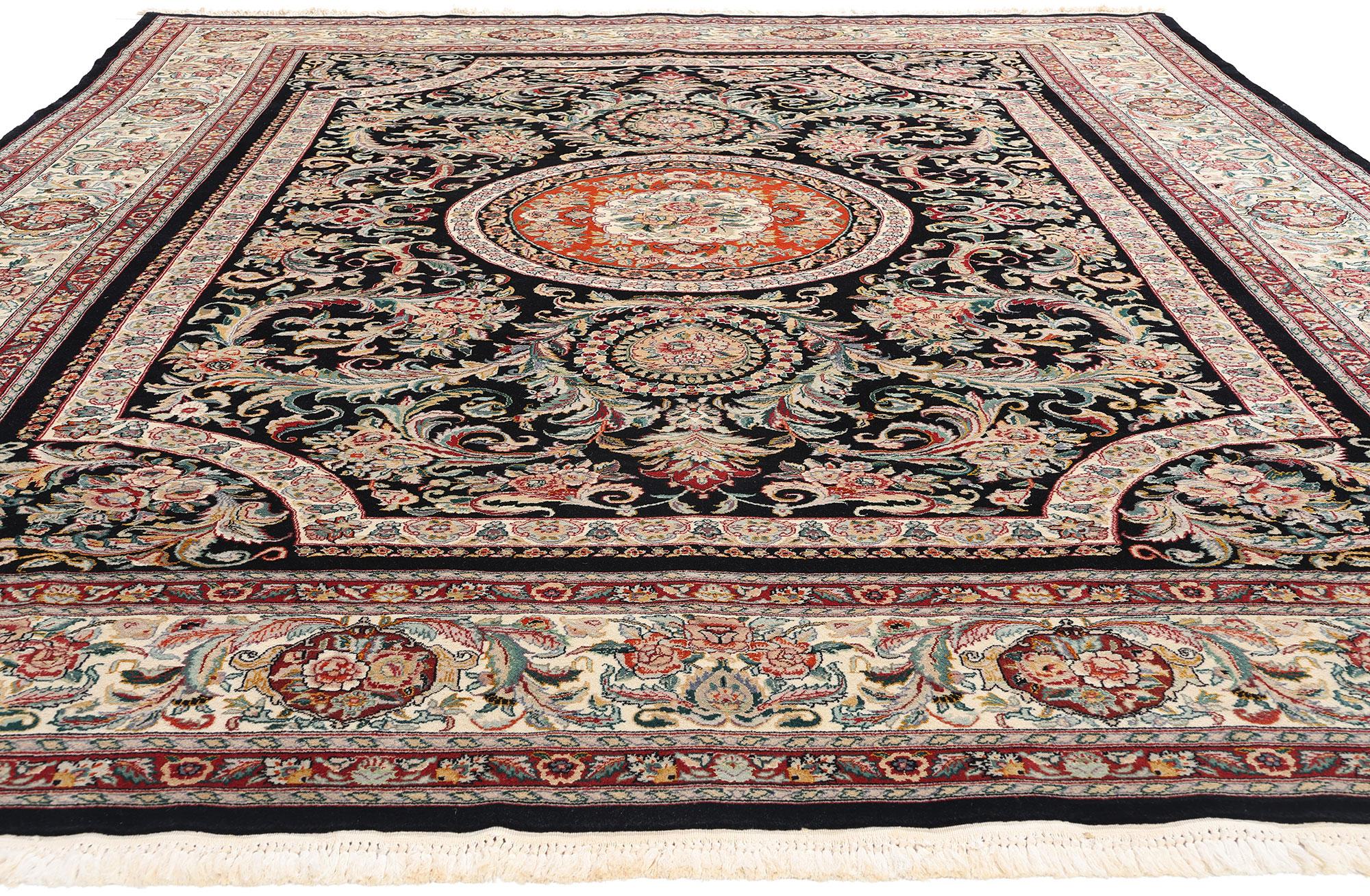 Aubusson 1980's Chinese French Savonnerie Wool and Silk Carpet with Traditional Style For Sale