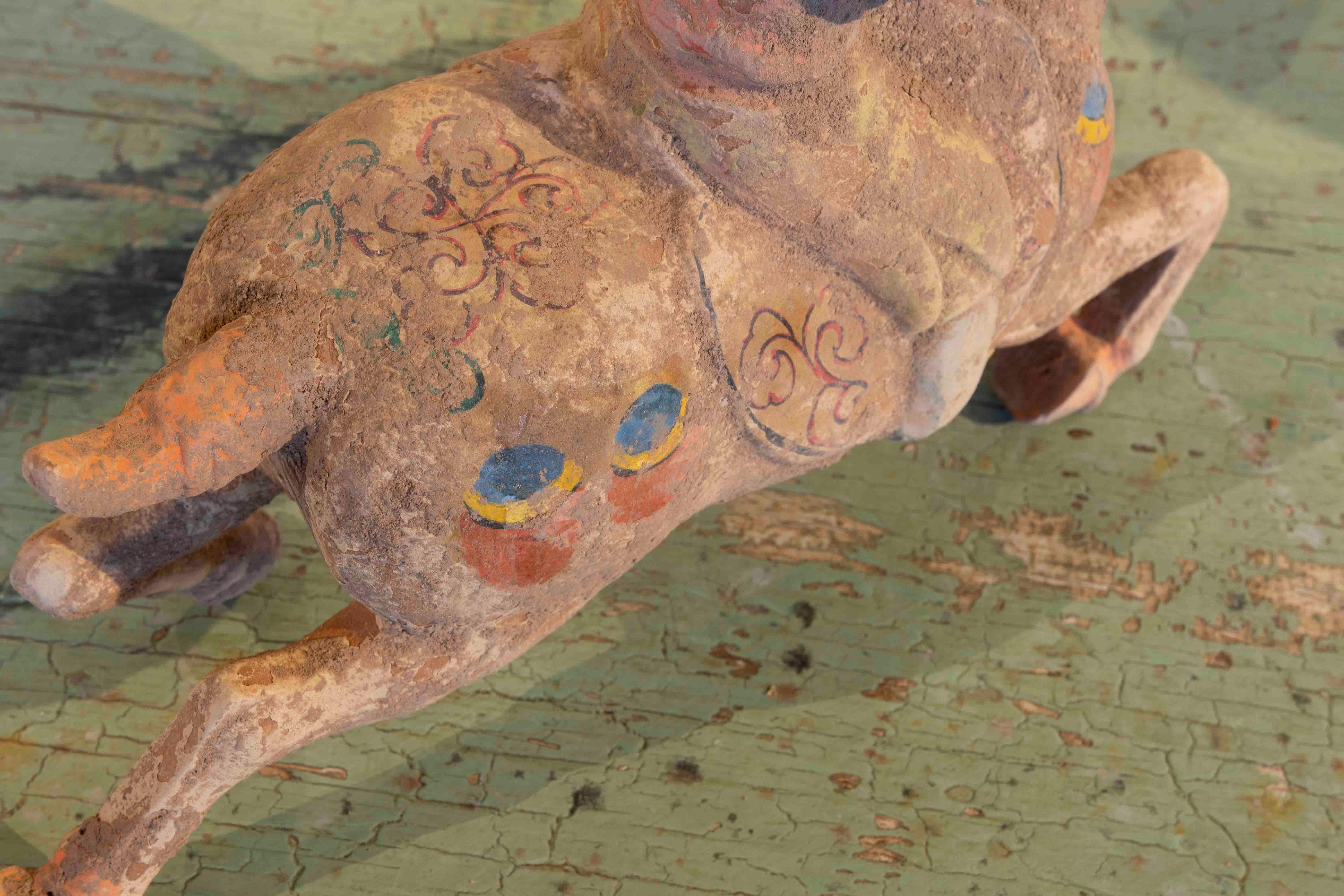 1980s Chinese Terracotta Horse with Remains of Polychromy For Sale 5