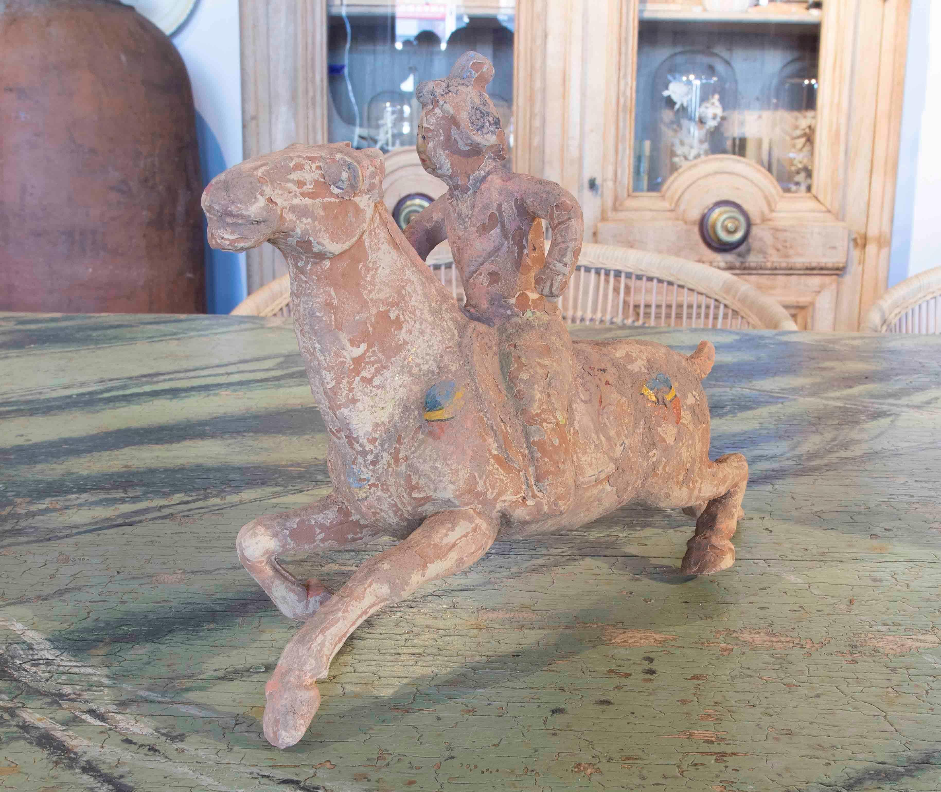 20th Century 1980s Chinese Terracotta Horse with Remains of Polychromy For Sale