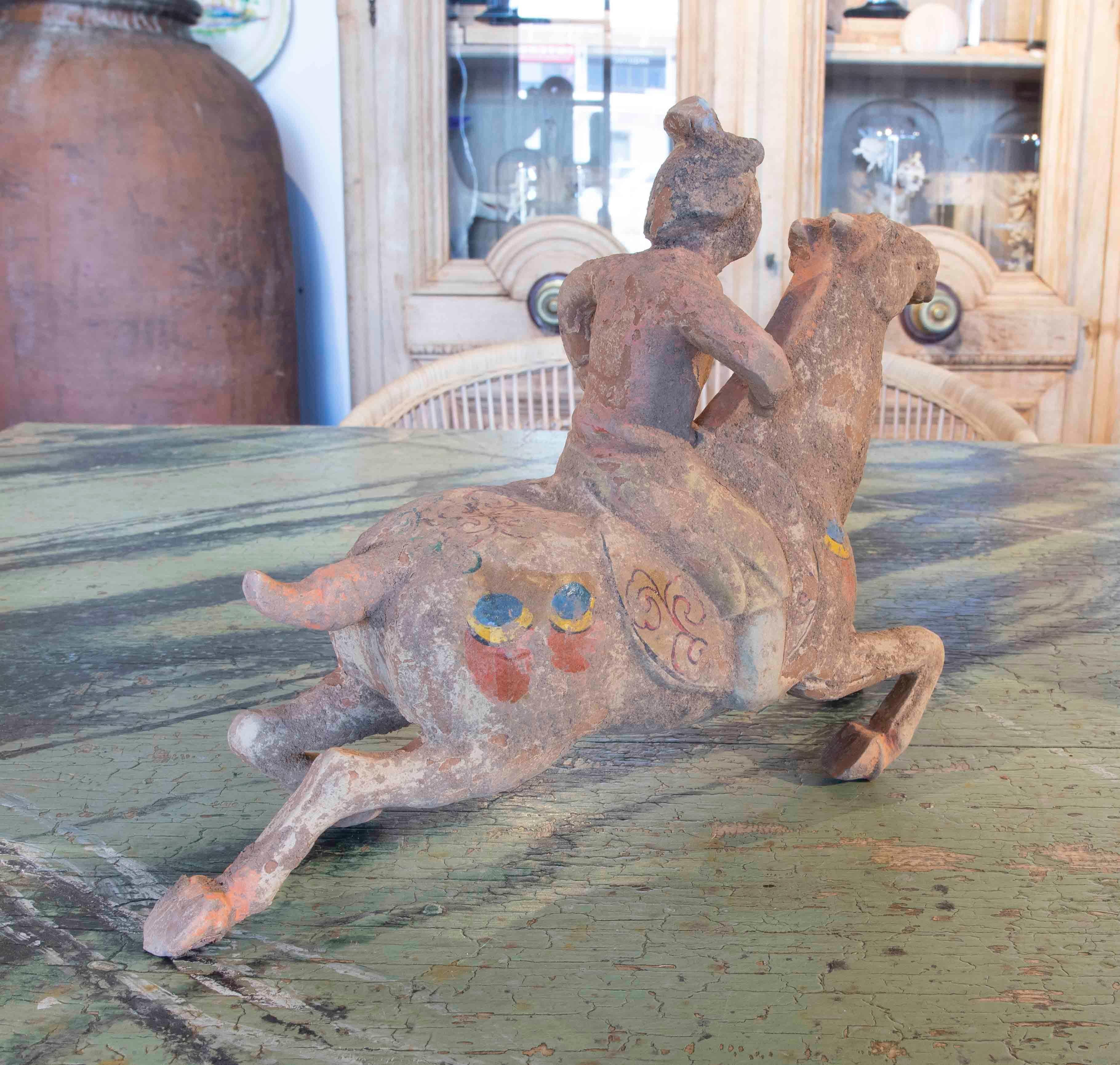 1980s Chinese Terracotta Horse with Remains of Polychromy For Sale 1
