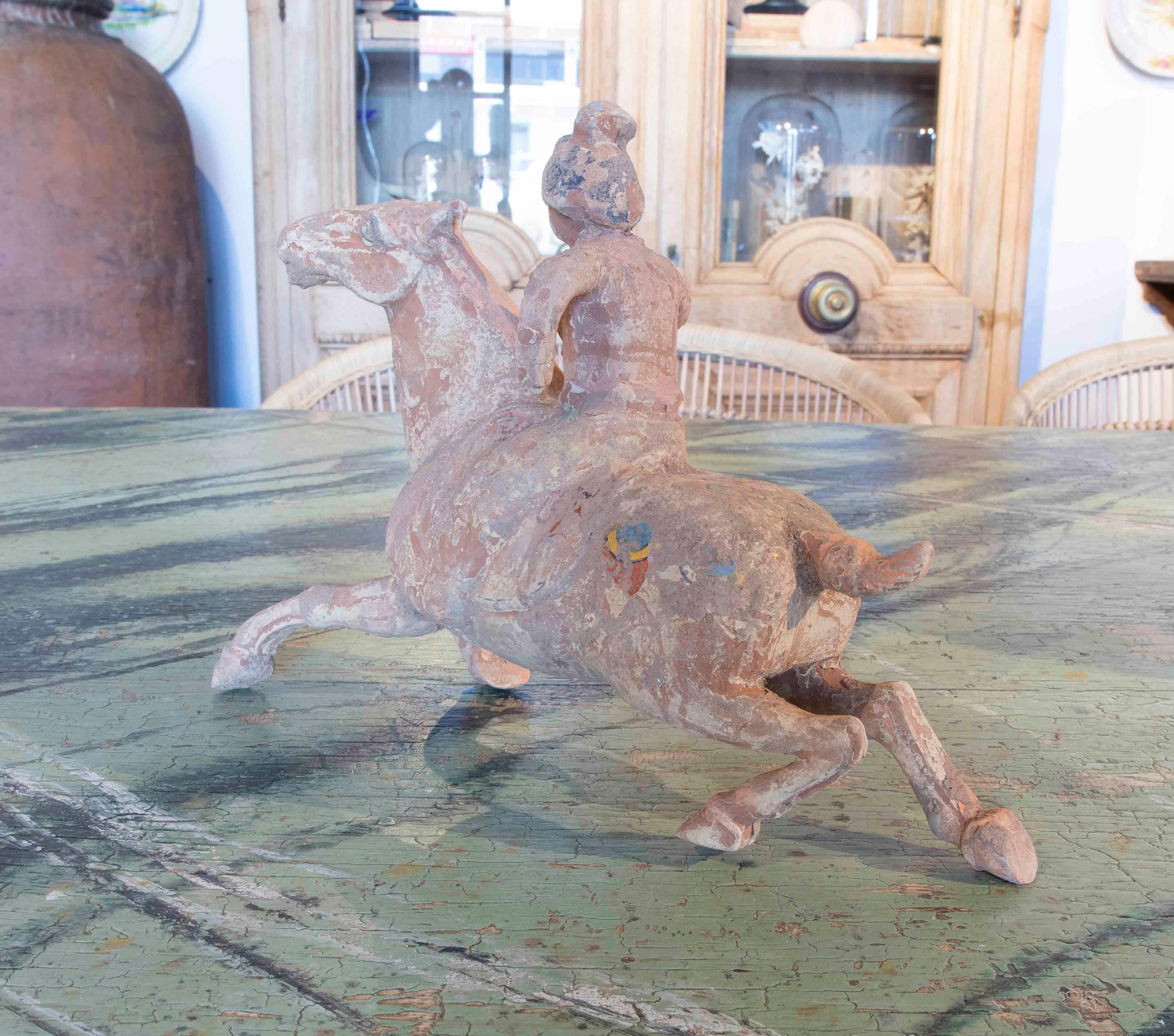 1980s Chinese Terracotta Horse with Remains of Polychromy For Sale 3
