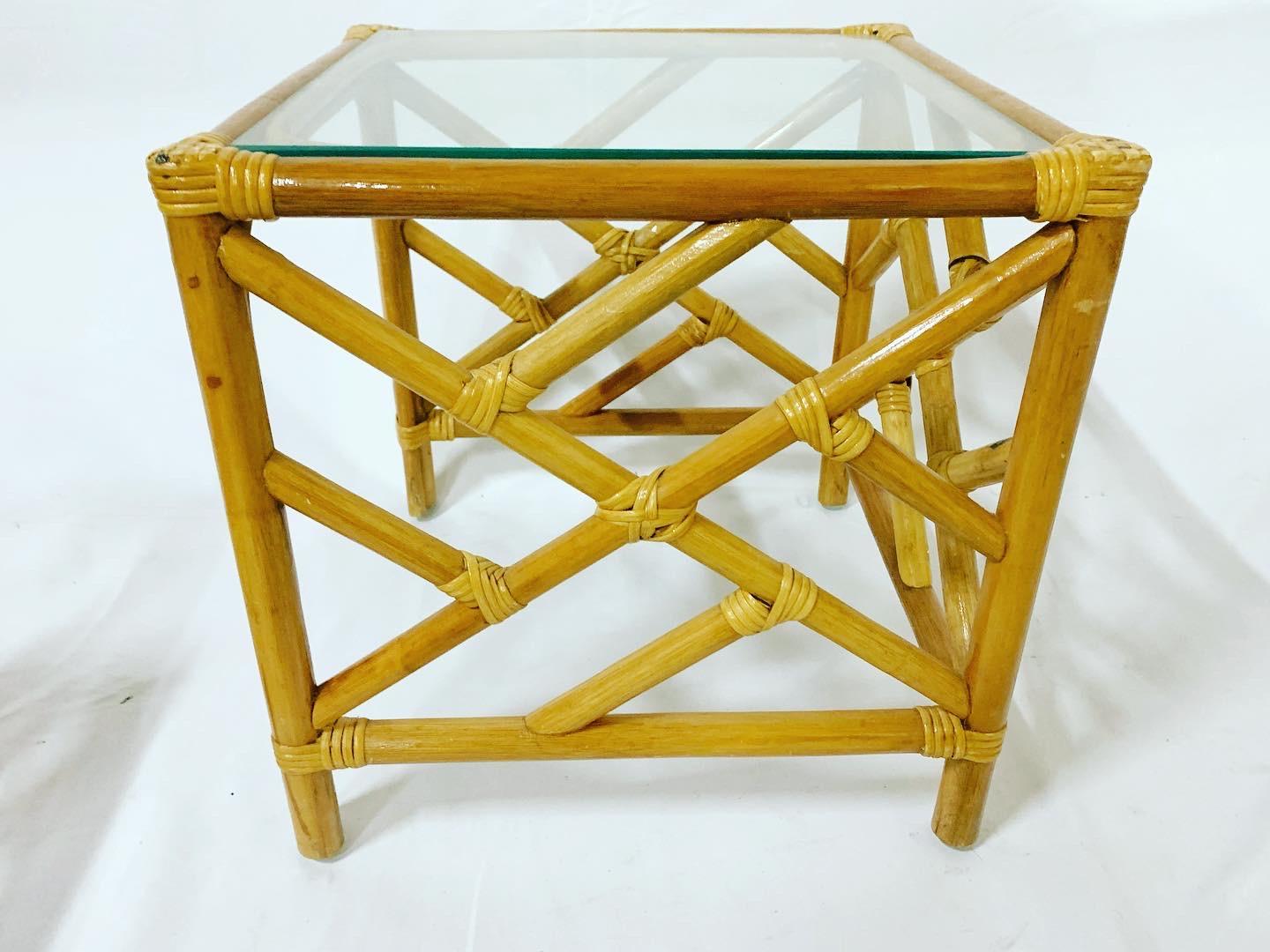 Late 20th Century Chippendale Bamboo Rattan Nesting Tables – Set of 3