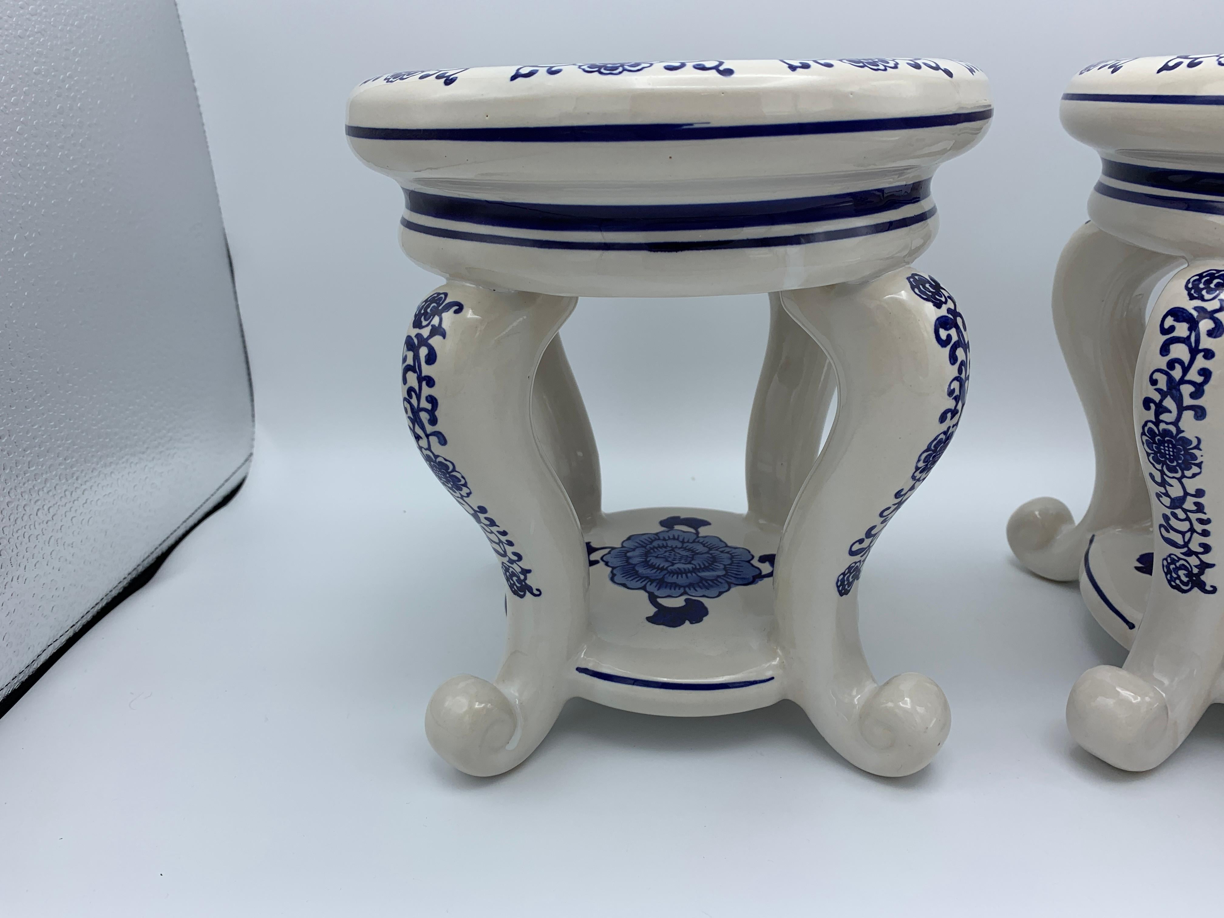 blue and white plant stand