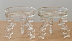 1980s Chinoiserie Pedestal Glass Pillar Asian Candle Holders - a Pair