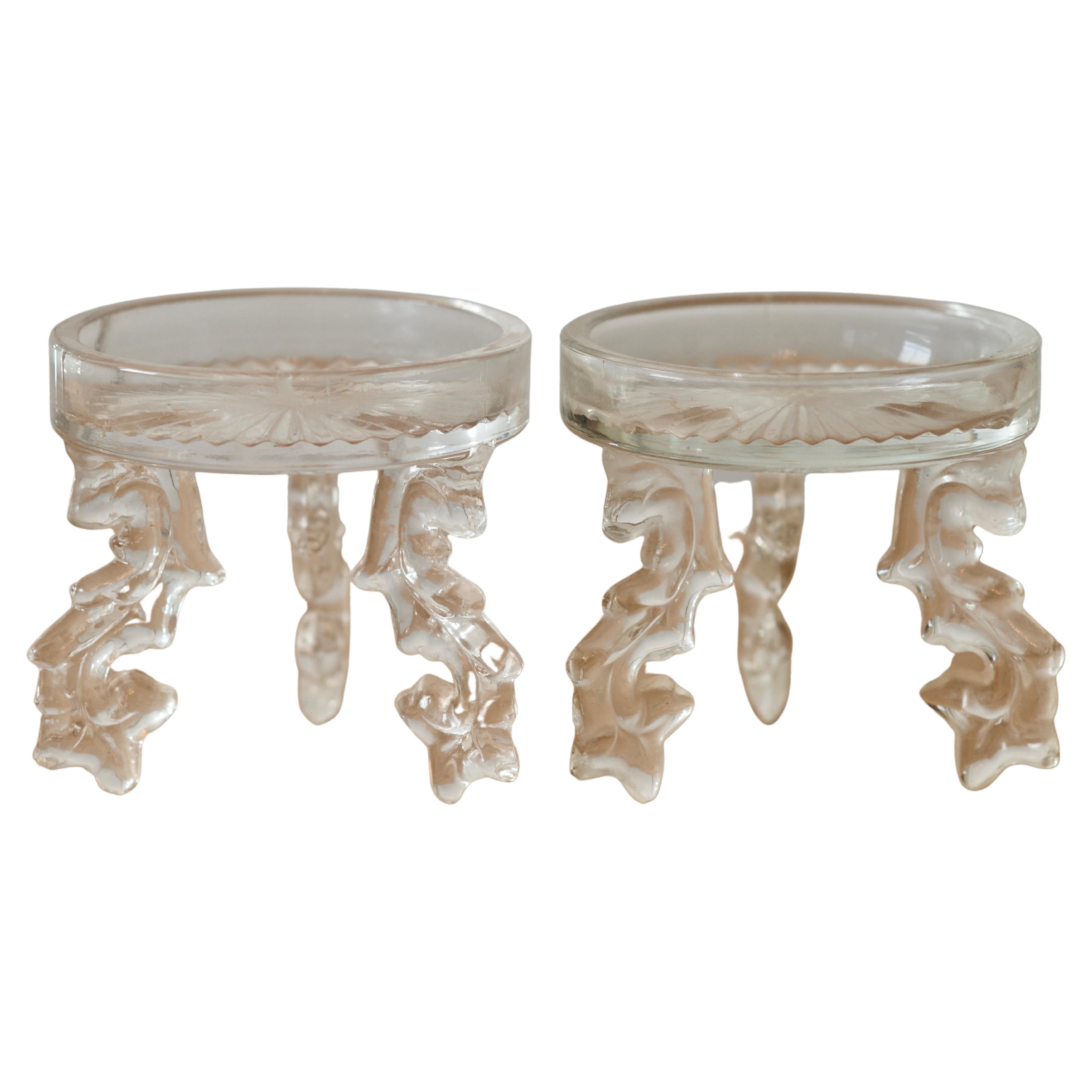 1980s Chinoiserie Pedestal Glass Pillar Asian Candle Holders - a Pair For Sale