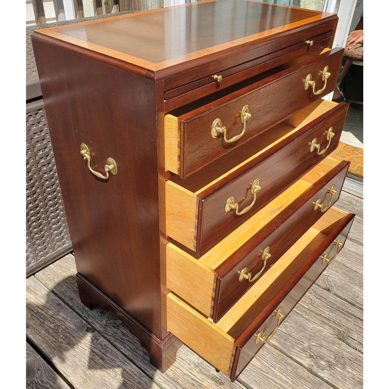 Late 20th Century 1980s Chippendale Solid Mahogany Bachelor Chest With Pull Out Tray